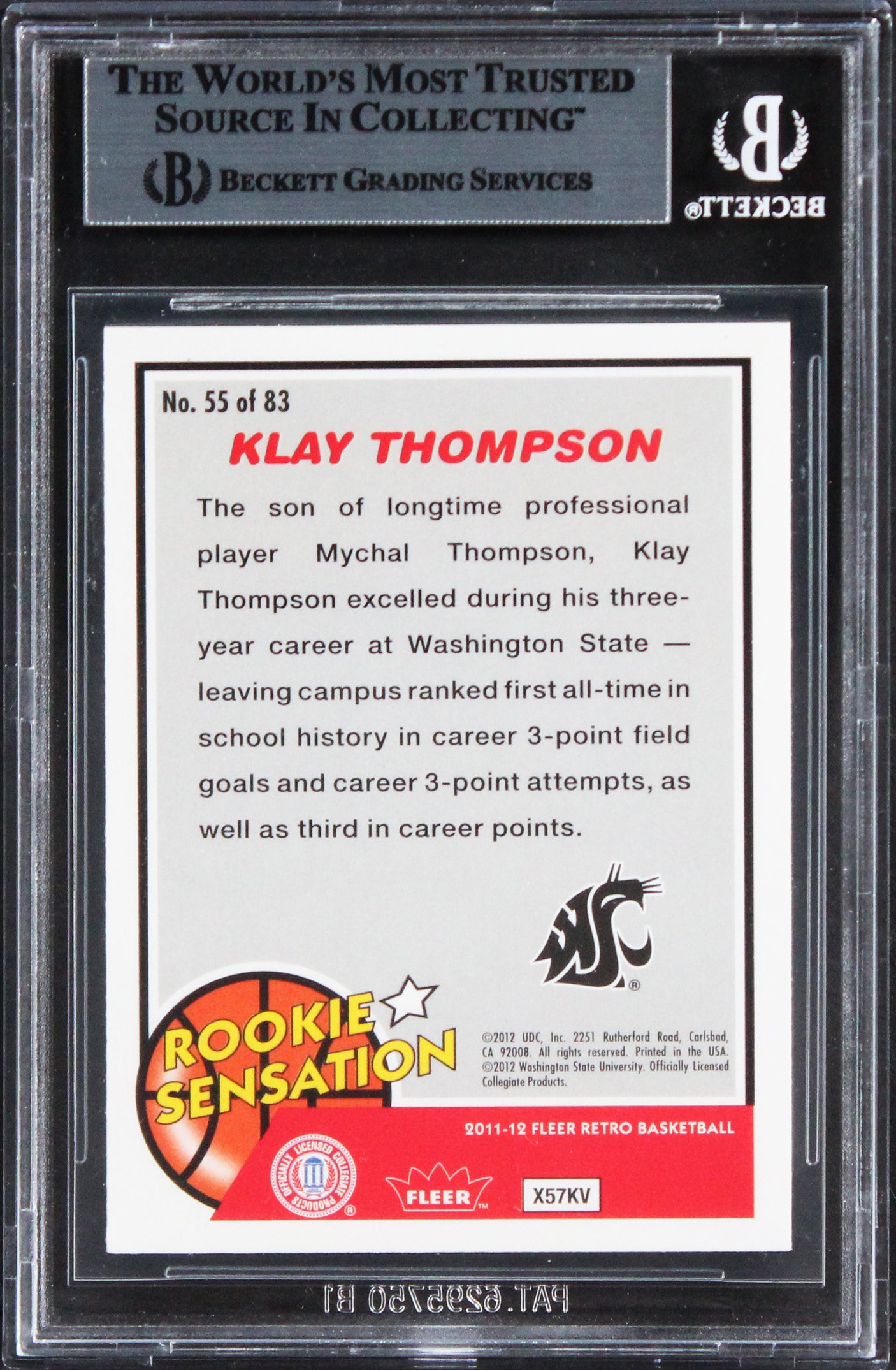 Warriors Klay Thompson Signed 2011 Fleer Retro #55 Rookie Card BAS Slabbed 2