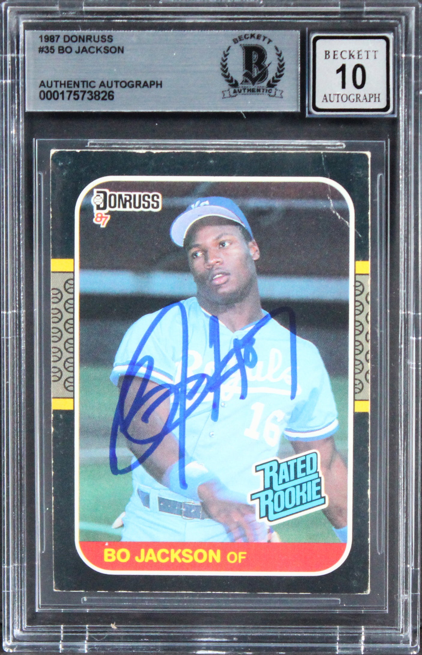 Royals Bo Jackson Authentic Signed 1987 Donruss #35 Card Auto 10! BAS Slabbed