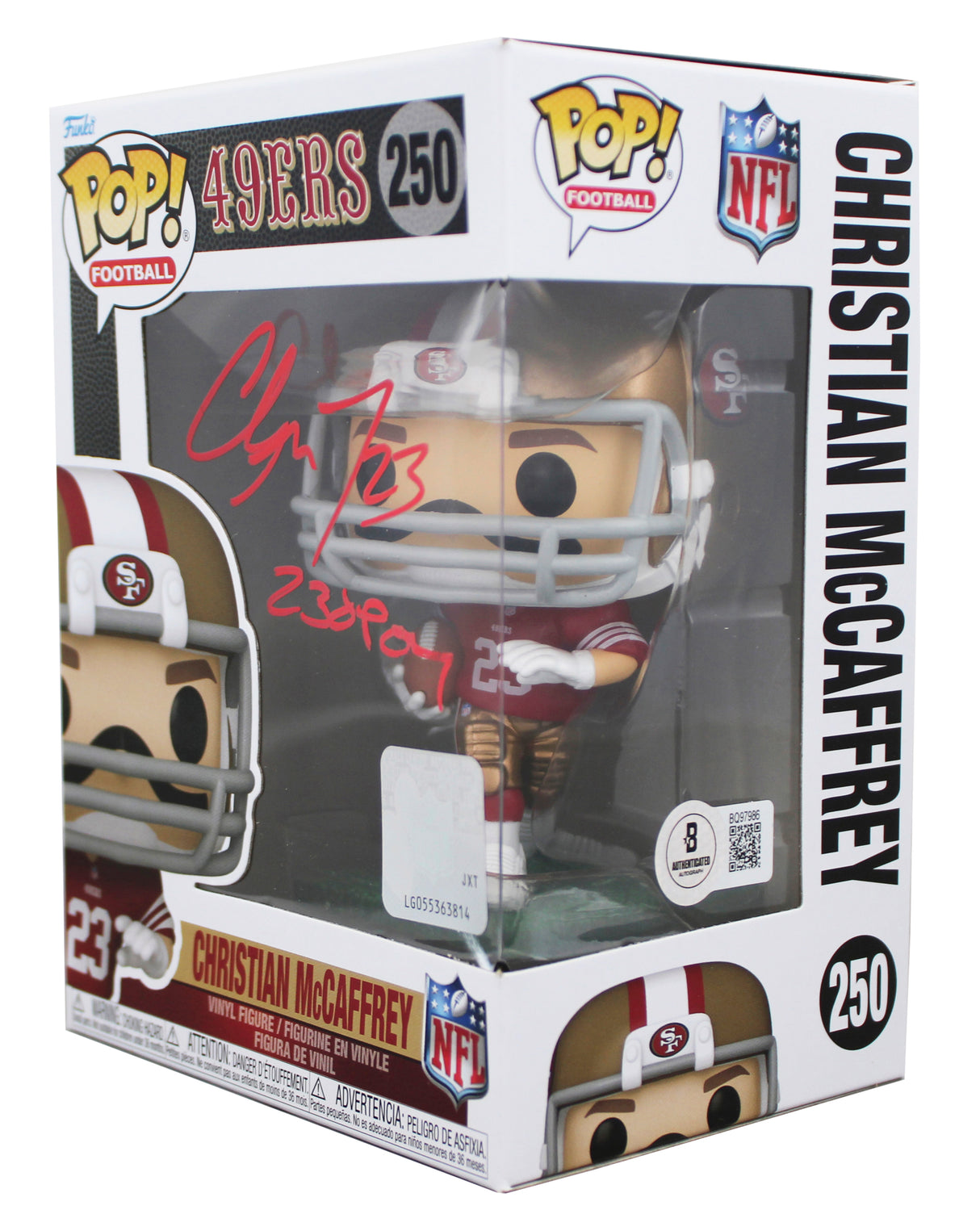 49ers Christian McCaffrey "23 OPOY" Signed #250 Funko Pop Figure BAS #BQ97986