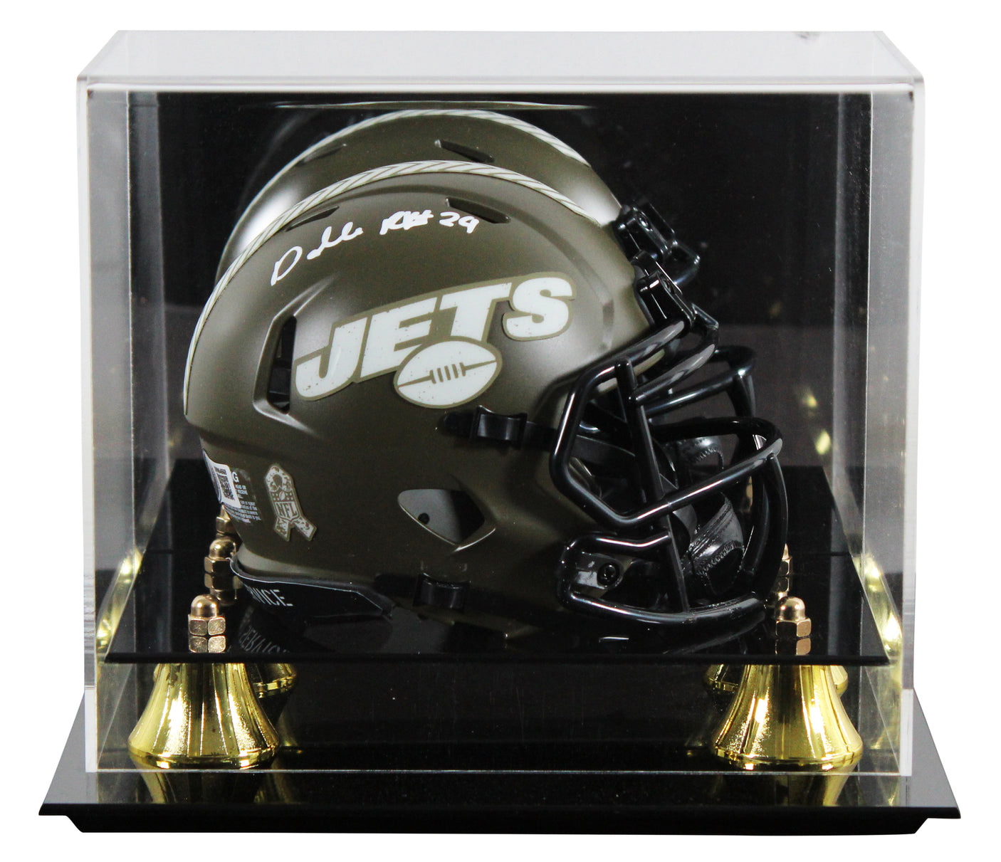 Jets Darrelle Revis Signed Salute To Service Speed Mini Helmet W/ Case BAS Wit