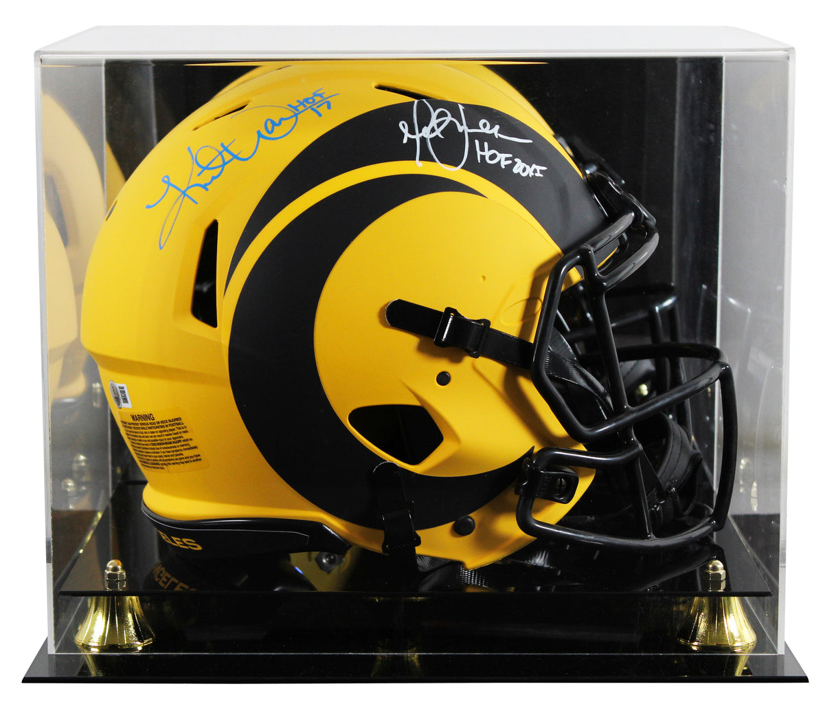 Rams (2) Faulk & Warner "HOF" Signed Rave F/S Speed Proline Helmet W/ Case BAS W