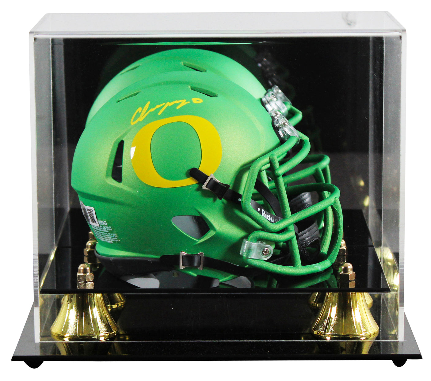 Oregon Christian Gonzalez Signed Green Apple Speed Mini Helmet W/ Case BAS Wit