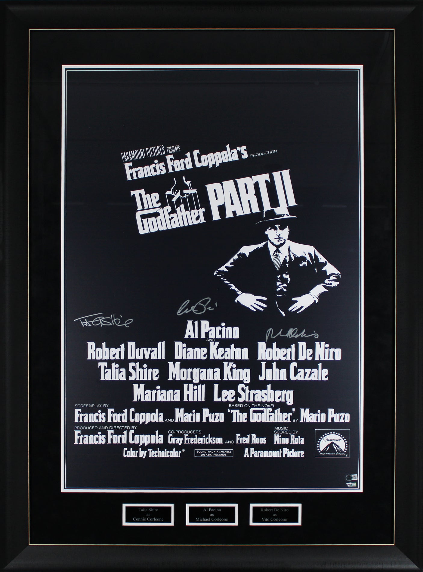The Godfather (3) Pacino, DeNiro & Shire Signed & Framed 27x40 Poster BAS LOA