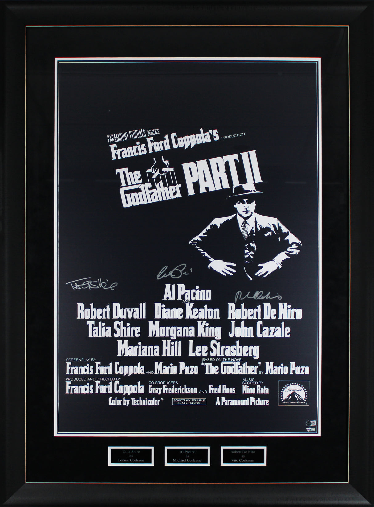 The Godfather (3) Pacino, De Niro & Shire Signed & Framed 27x40 Poster BAS LOA