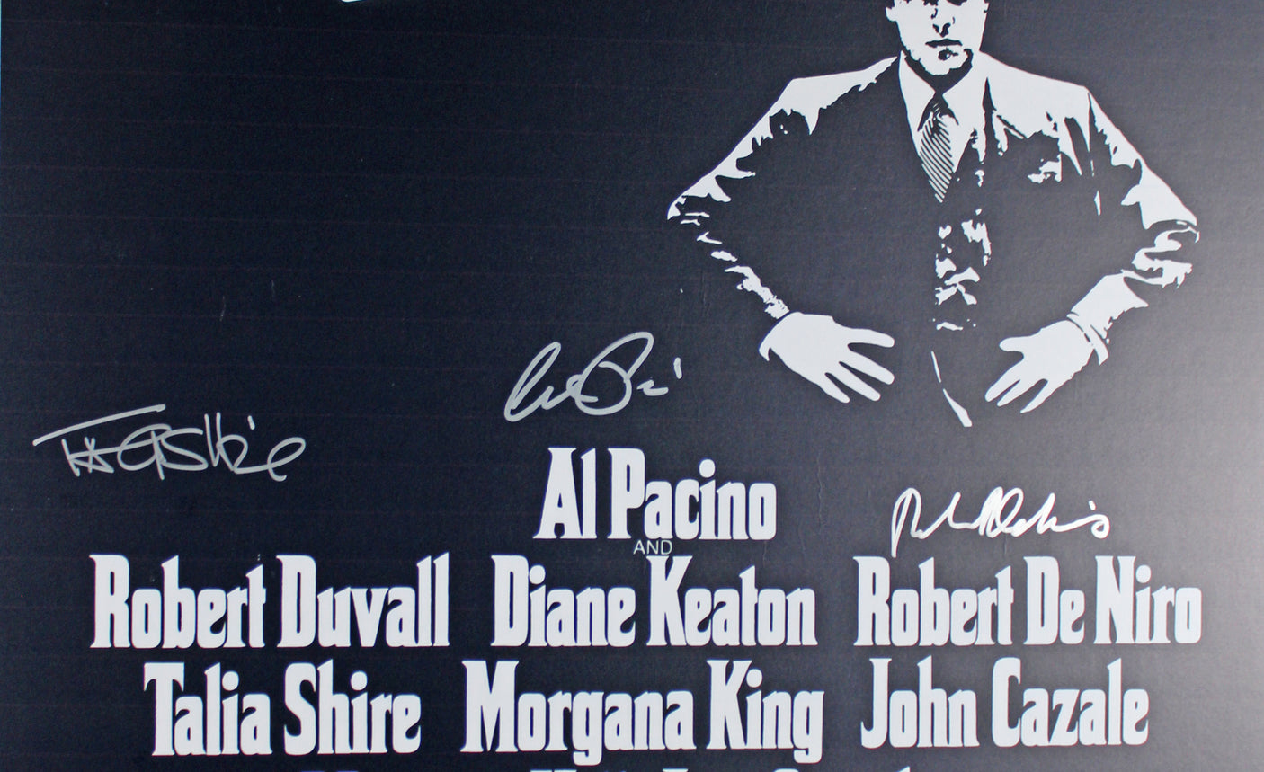 The Godfather (3) Pacino, DeNiro & Shire Signed & Framed 27x40 Poster BAS LOA