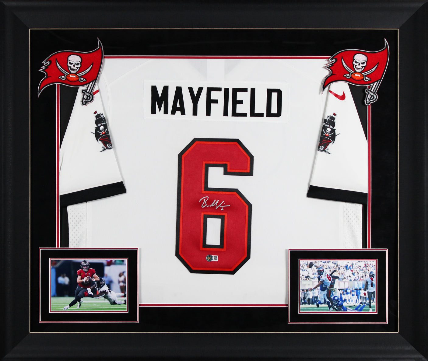Buccaneers Baker Mayfield Signed White Nike Limited Framed Jersey BAS Witness