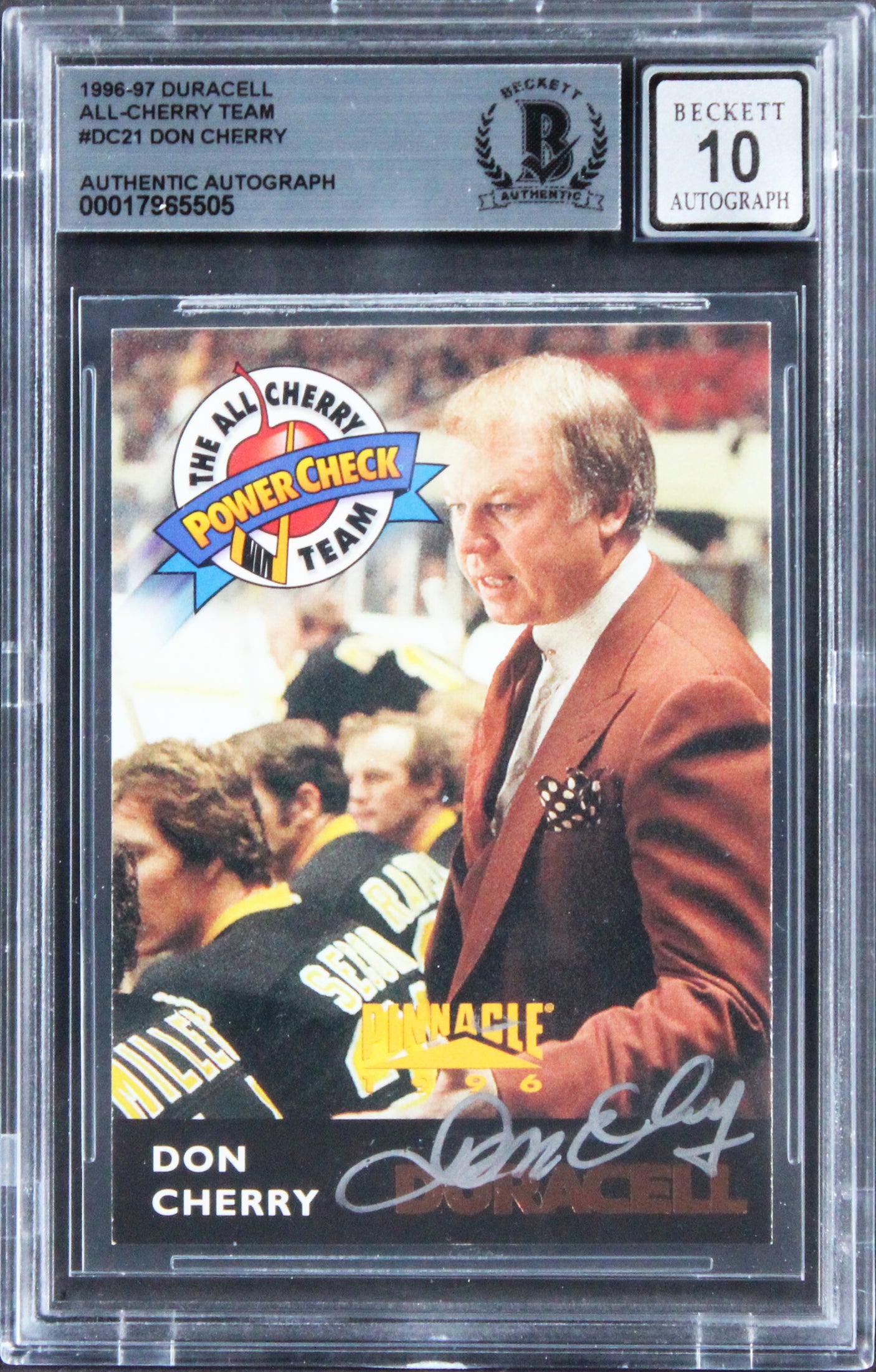 Bruins Don Cherry Signed 1996 Duracell All-Cherry #DC21 Card Auto 10! BAS Slab