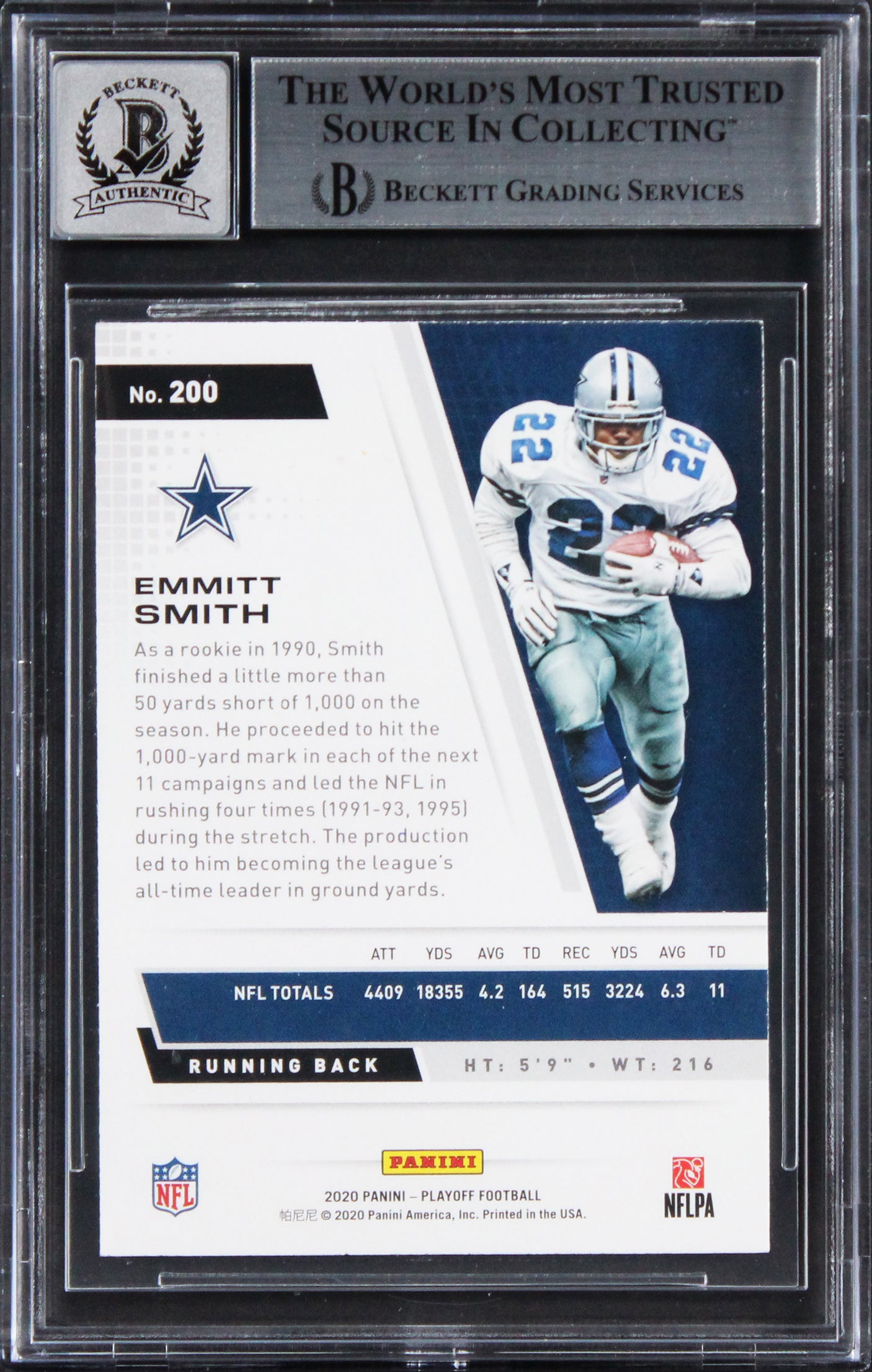 Cowboys Emmitt Smith Signed 2020 Playoff #200 Card Auto Gem Mint 10! BAS Slabbed