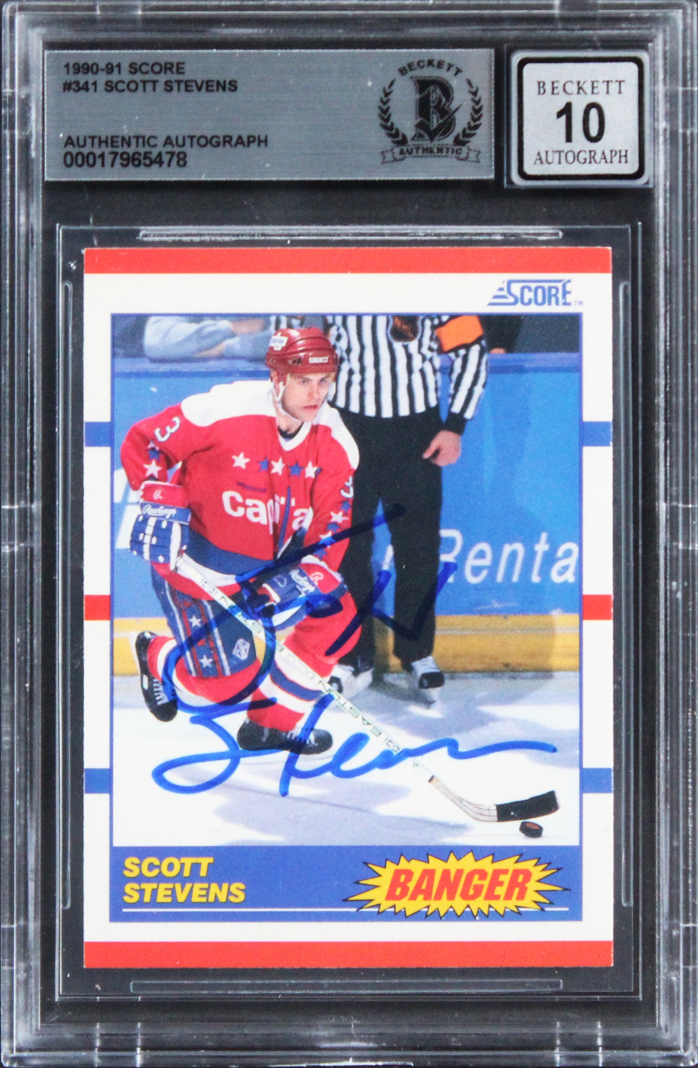 Capitals Scott Stevens Signed 1990 Score #341 Card Auto Gem Mint 10! BAS Slabbed