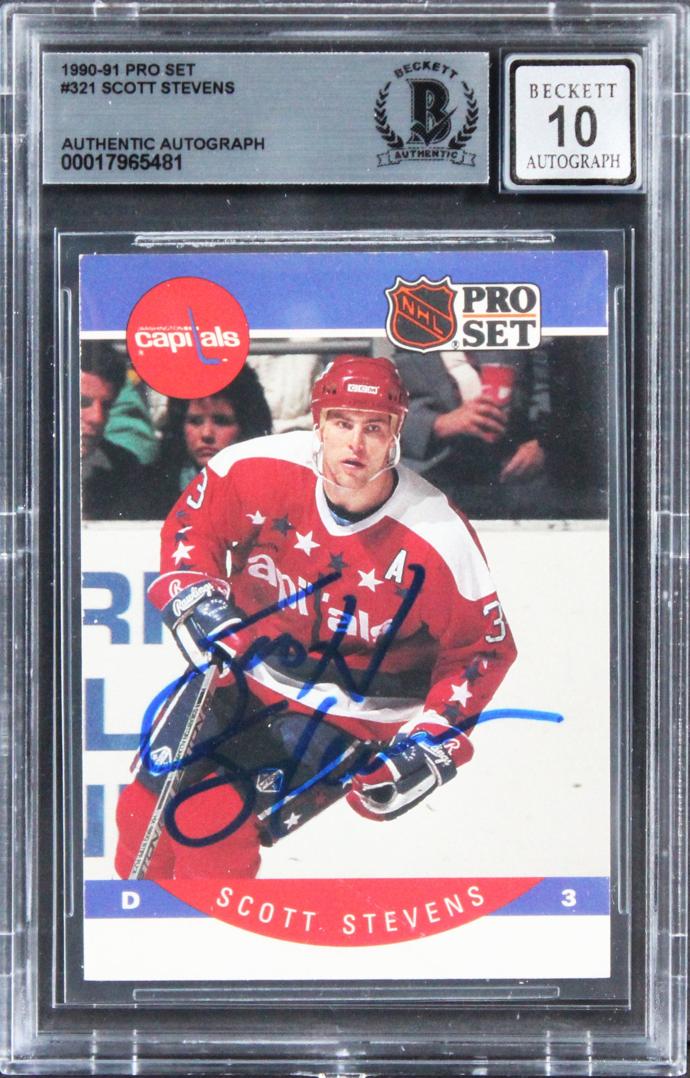 Capitals Scott Stevens Signed 1990 Pro Set #321 Card Auto Graded 10! BAS Slabbed