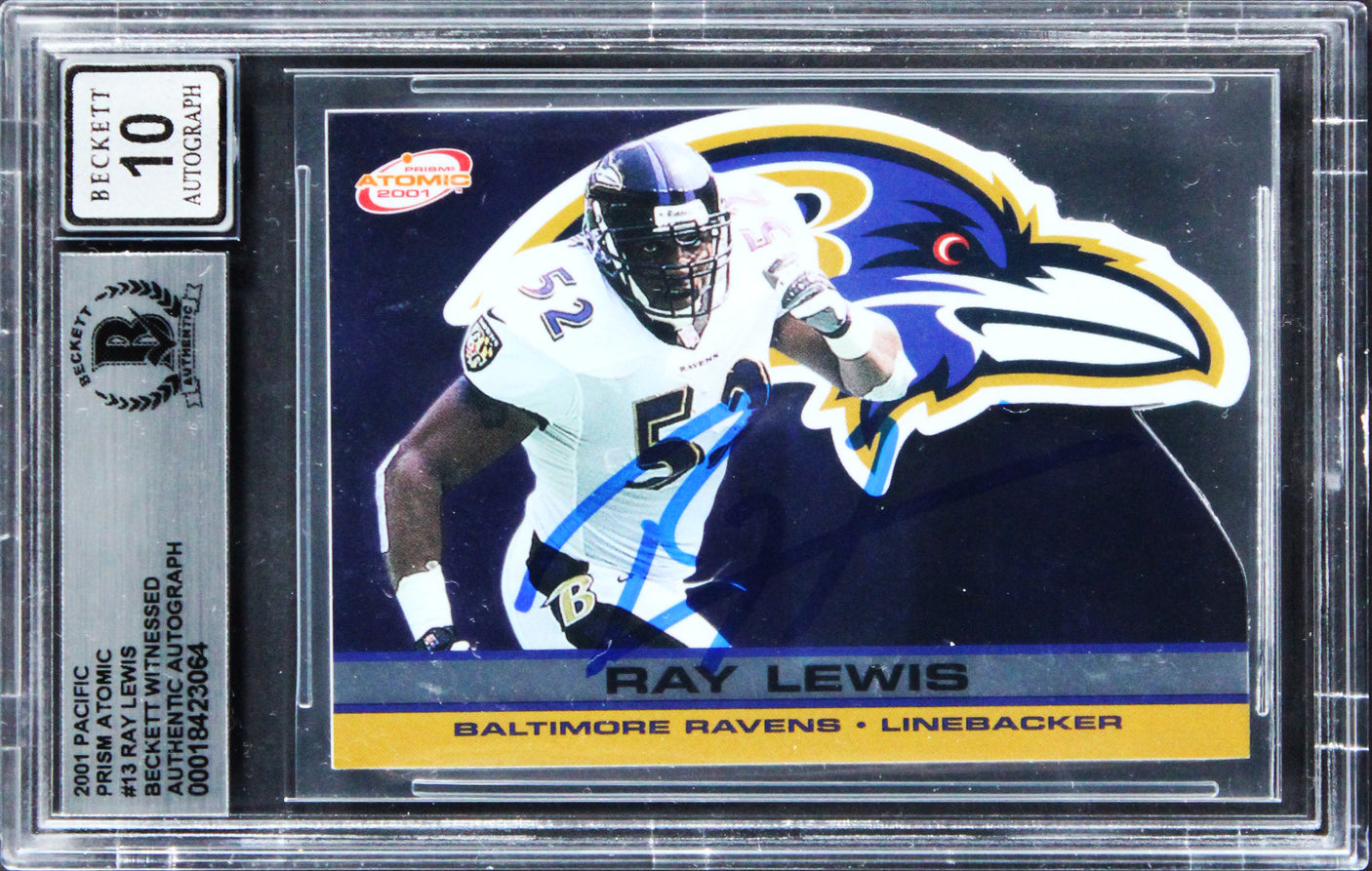 Ravens Ray Lewis Signed 2001 Pacific Prism Atomic #13 Card Auto 10! BAS Slabbed