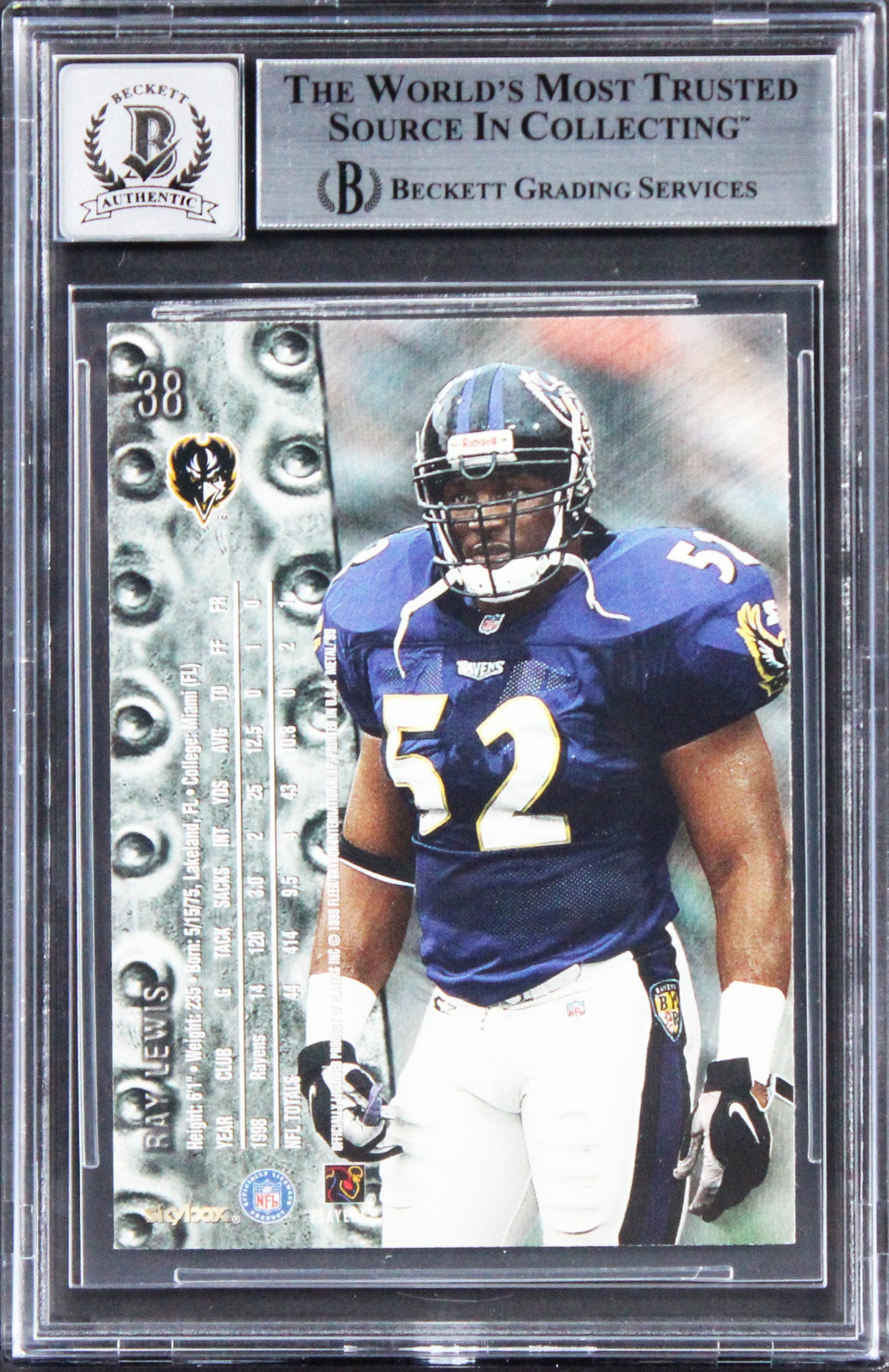 Ravens Ray Lewis Signed 1999 Metal Universe #38 Card Auto Graded 10! BAS Slabbed