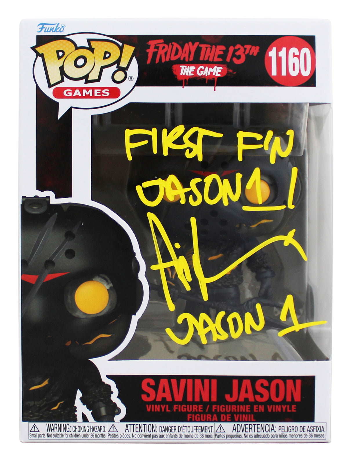 Ari Lehman "2x Insc" Signed Jason #1160 Funko Pop Figure w/ Yellow Sig BAS Wit