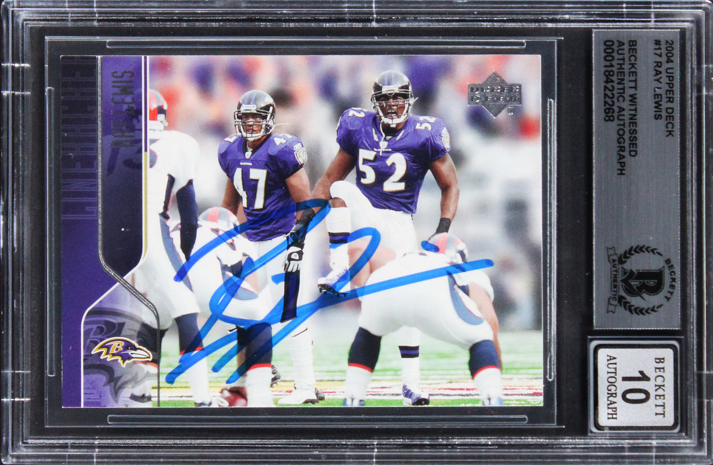Ravens Ray Lewis Signed 2004 Upper Deck #17 Card Auto Graded GM 10! BAS Slabbed