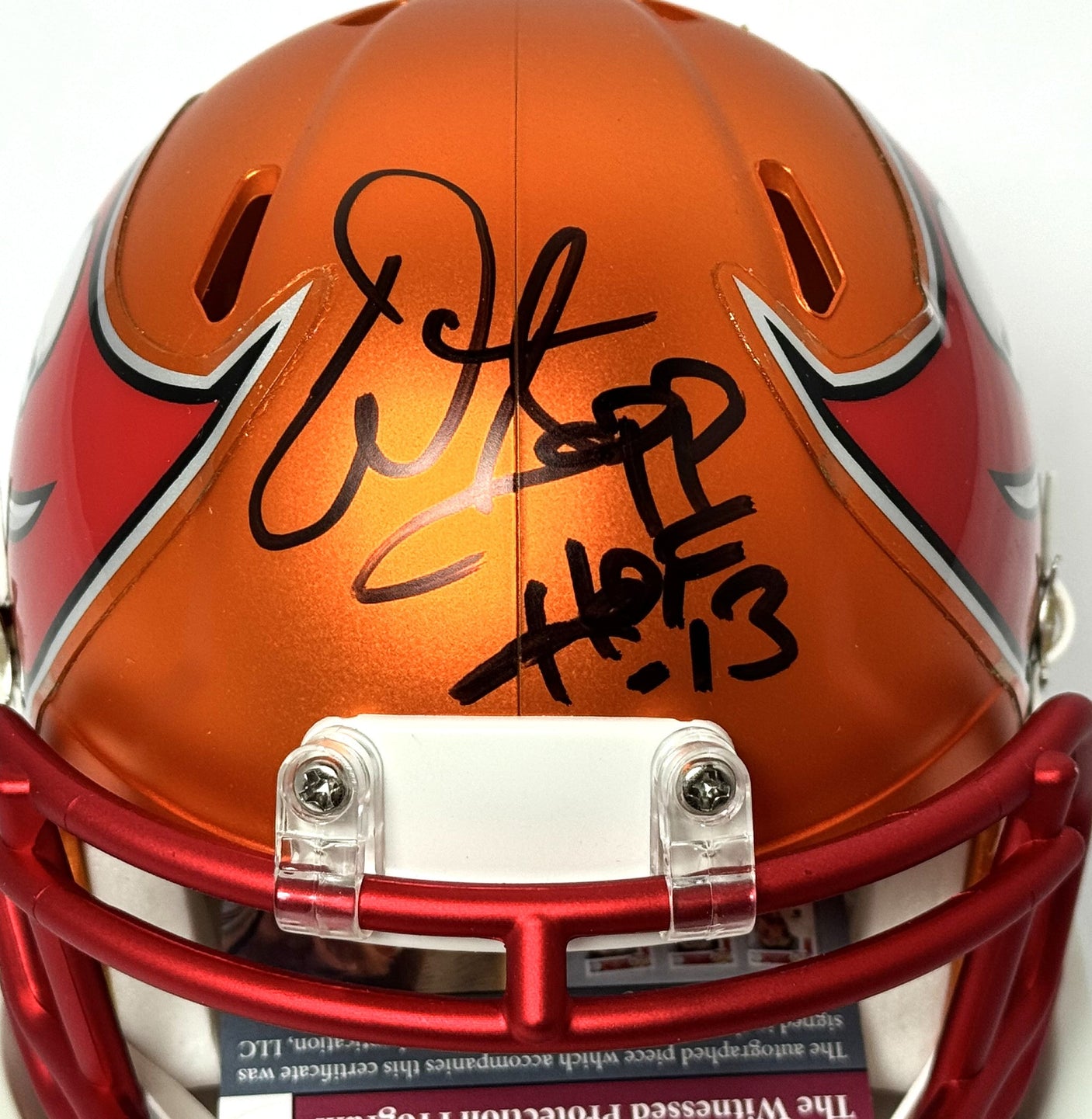 Warren Sapp Autographed Bucs W/ HOF Blaze Speed Mini Helmet - JSA *Black