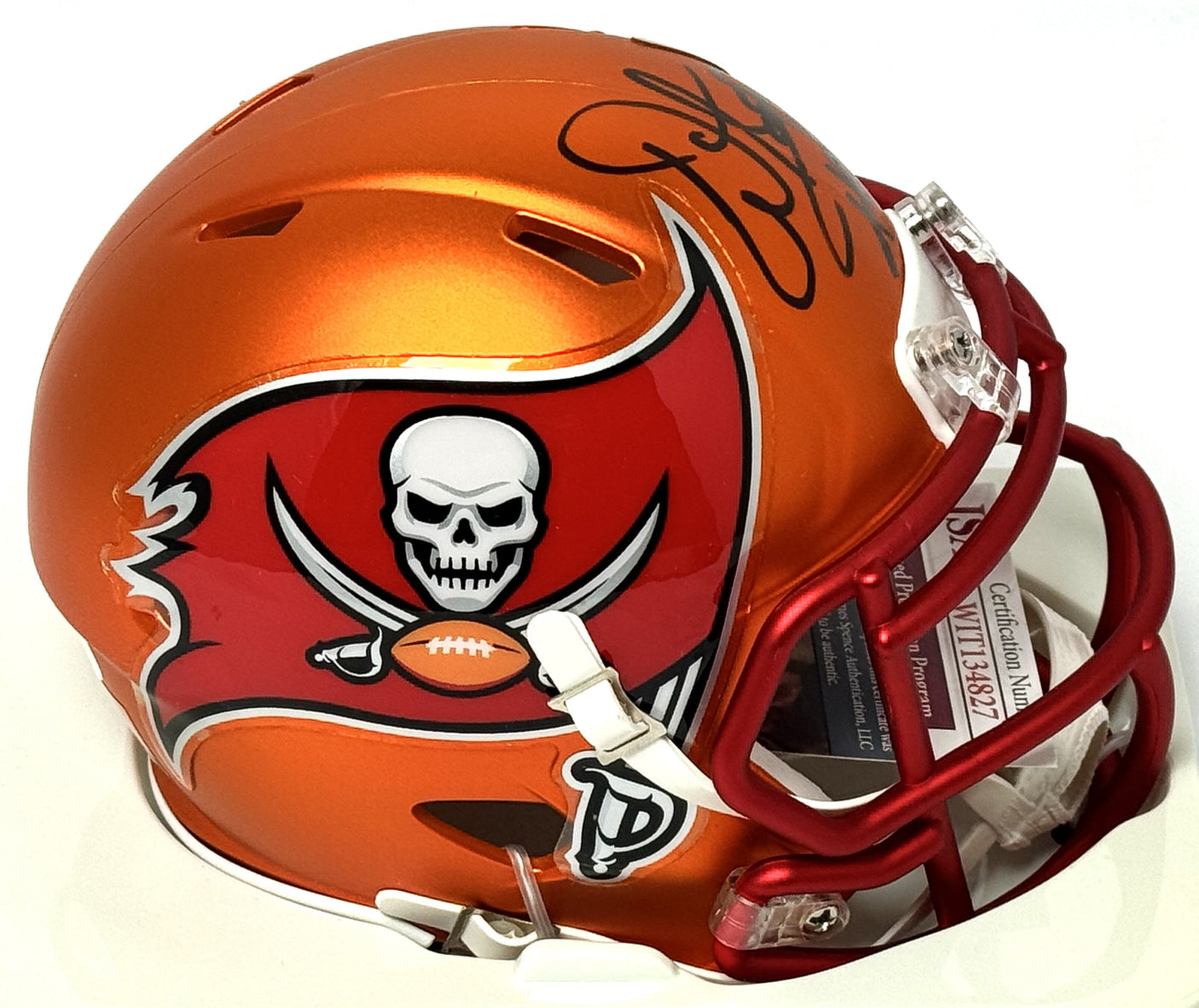 Warren Sapp Autographed Bucs W/ HOF Blaze Speed Mini Helmet - JSA *Black