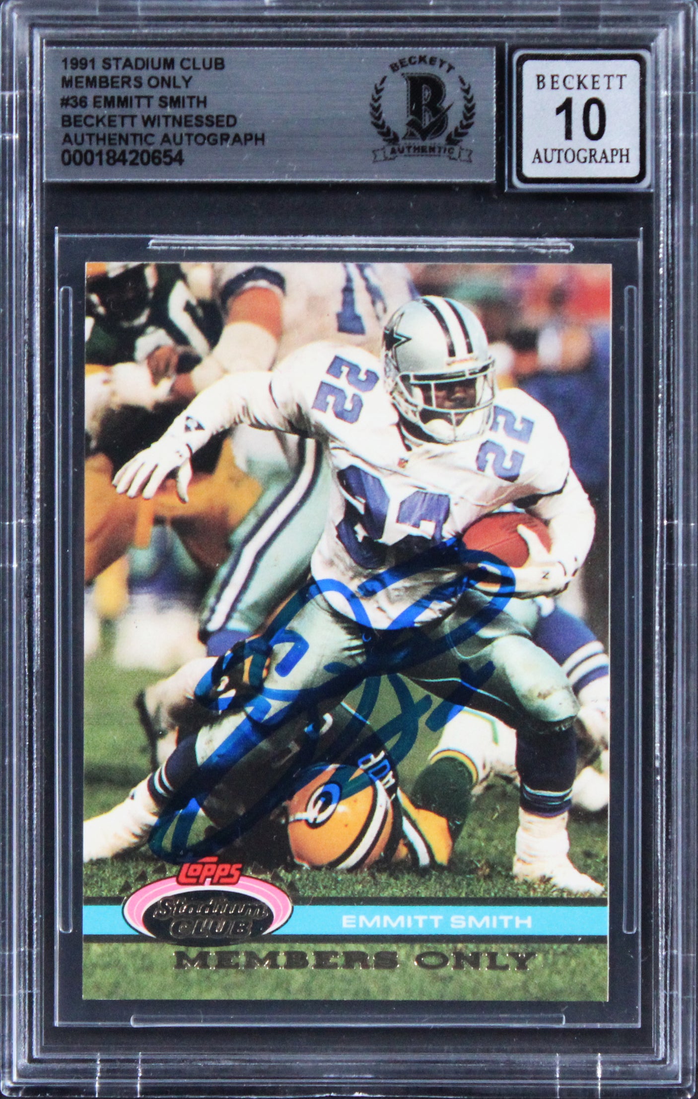 Emmitt Smith Signed 1991 Stadium Club Members Only #36 Card Auto 10! BAS Slabbed