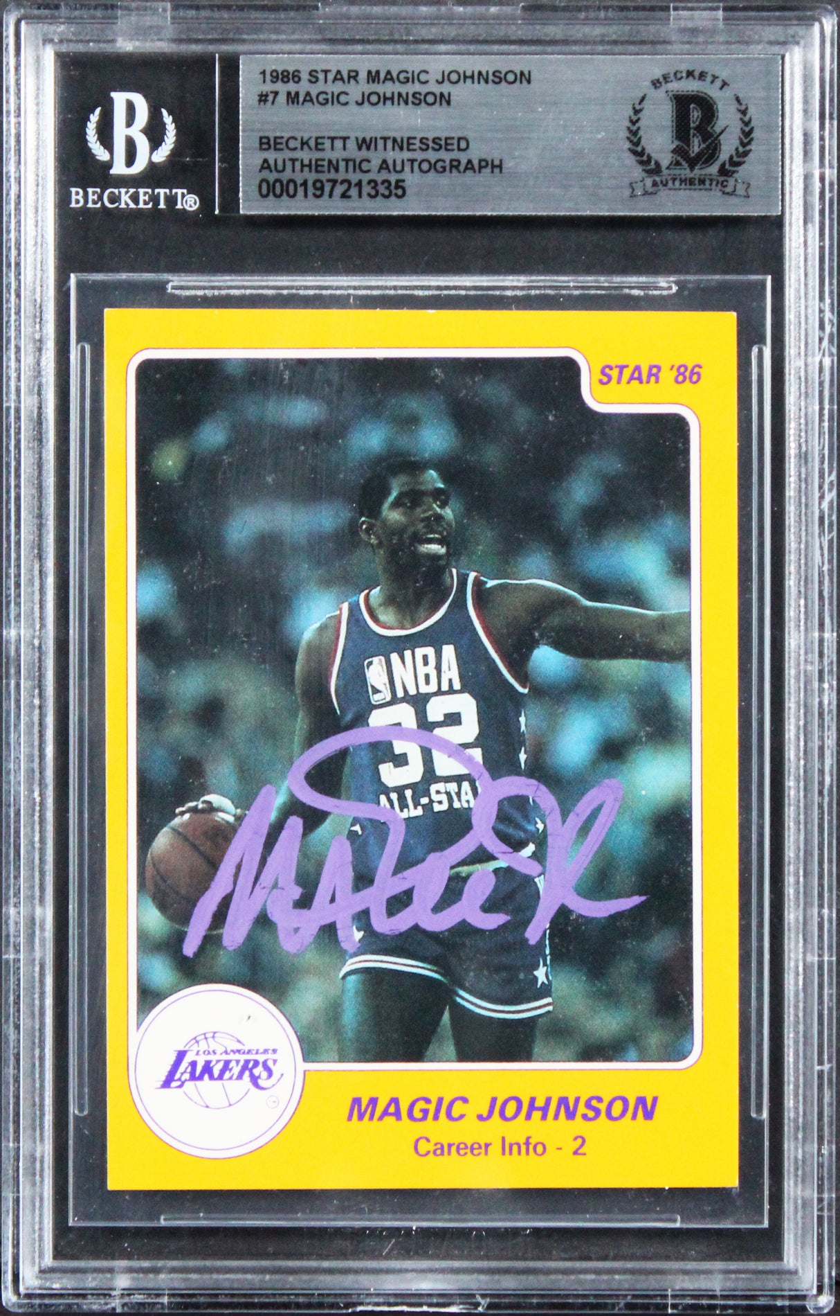 Lakers Magic Johnson Authentic 1986 Star #7 Card Autographed BAS Slabbed