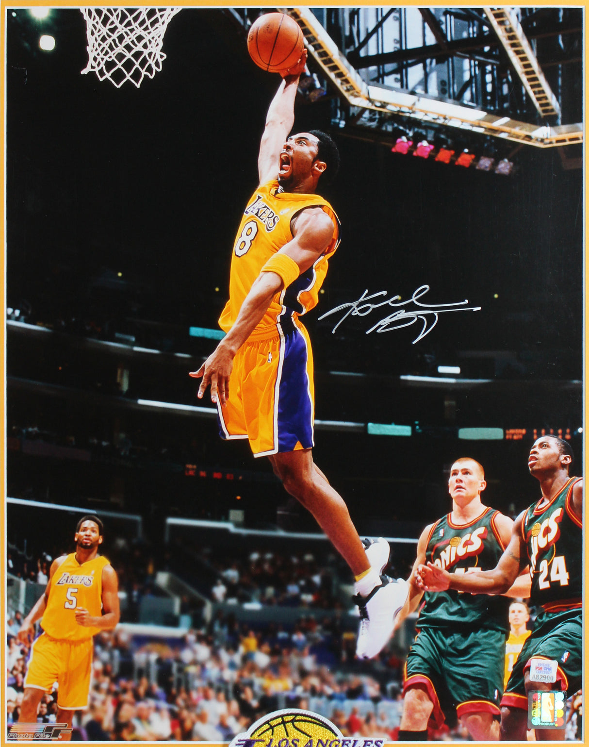 Lakers Kobe Bryant Signed 16x20 Framed Dunking Photo Vs Sonics PSA/DNA #A82900