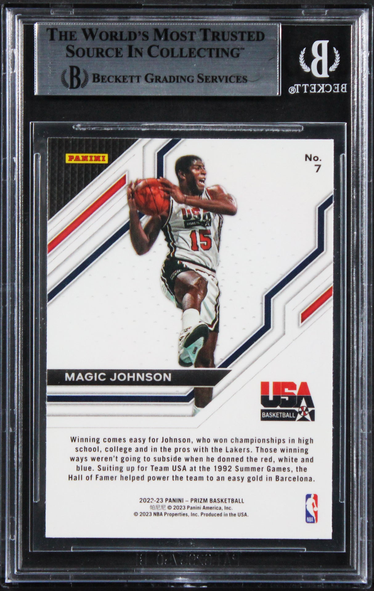 Lakers Magic Johnson Signed 2022 Panini Prizm USA Basketball #7 Card BAS Slabbed