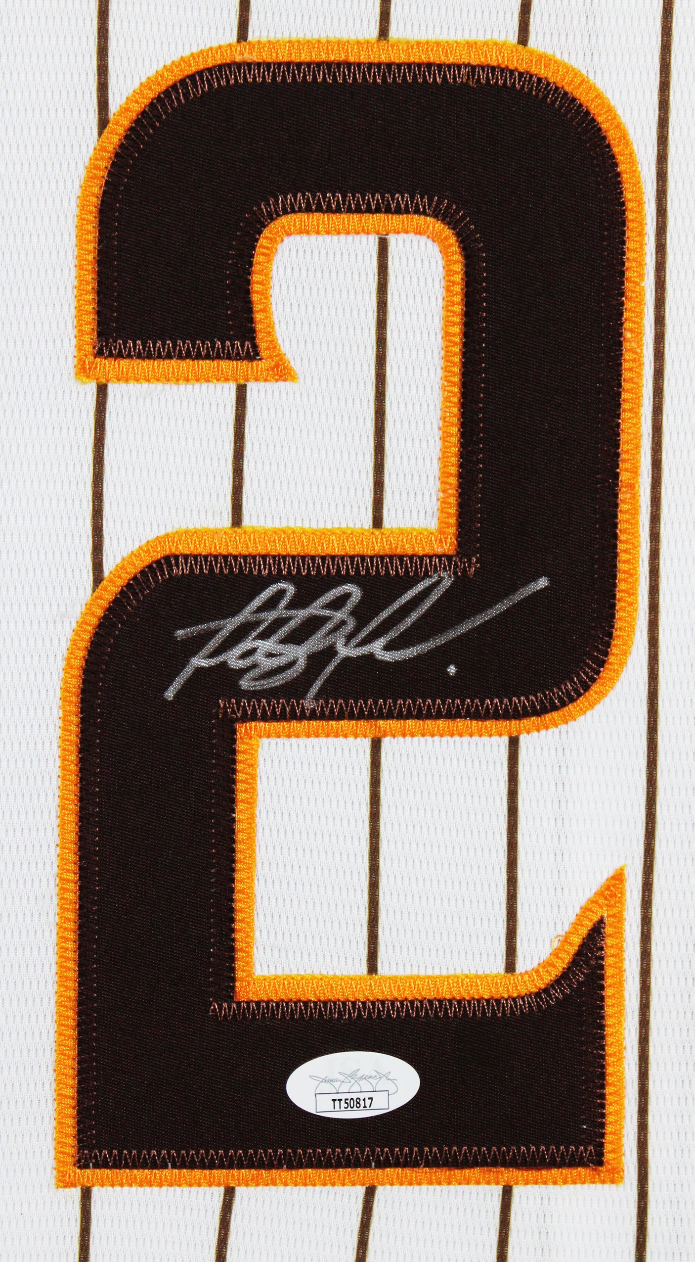 Padres Fernando Tatis Jr. Signed White Pinstriped Nike Framed Jersey JSA