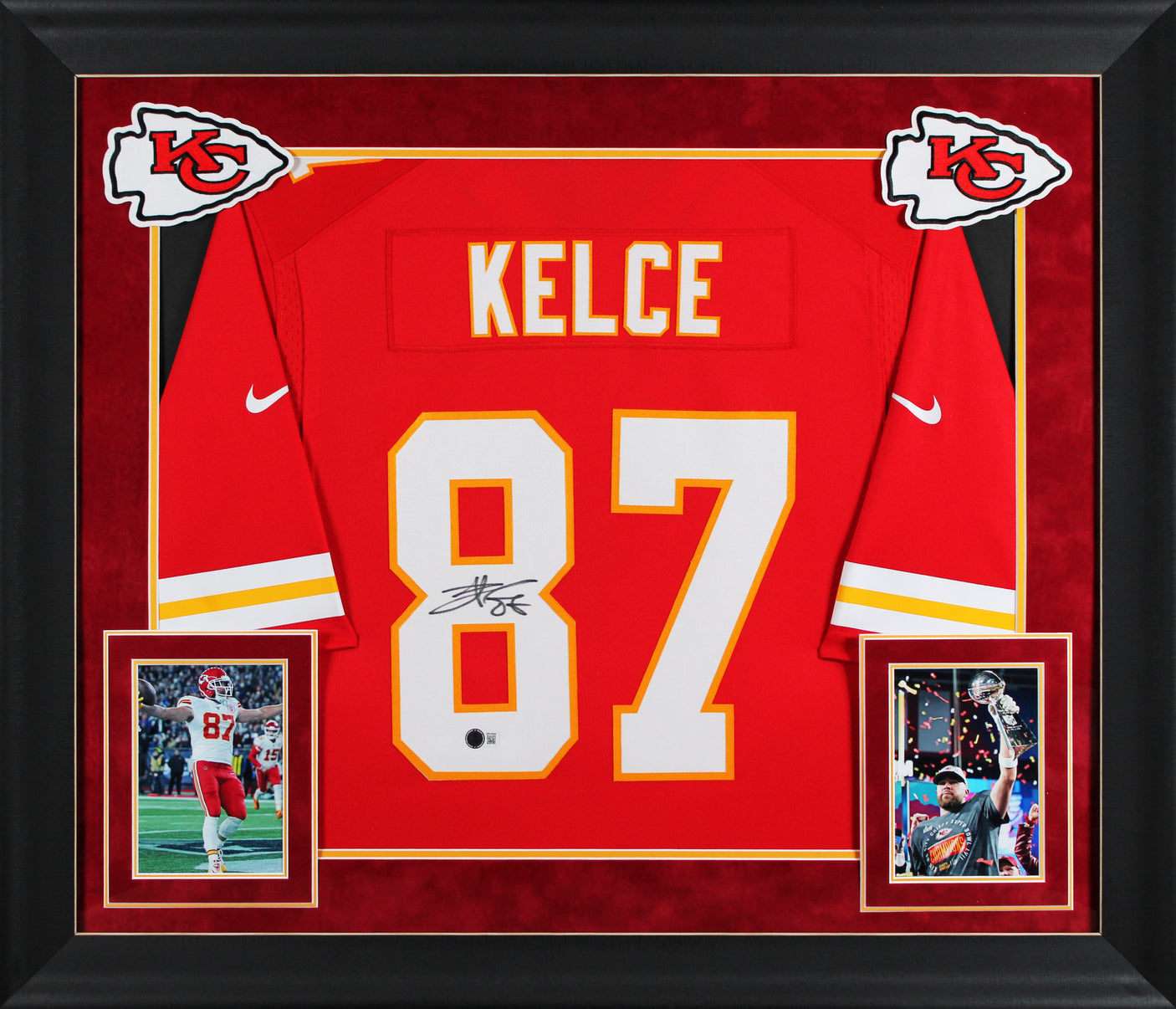 Chiefs Travis Kelce Authentic Signed Red Nike Limited Framed Jersey BAS Witness