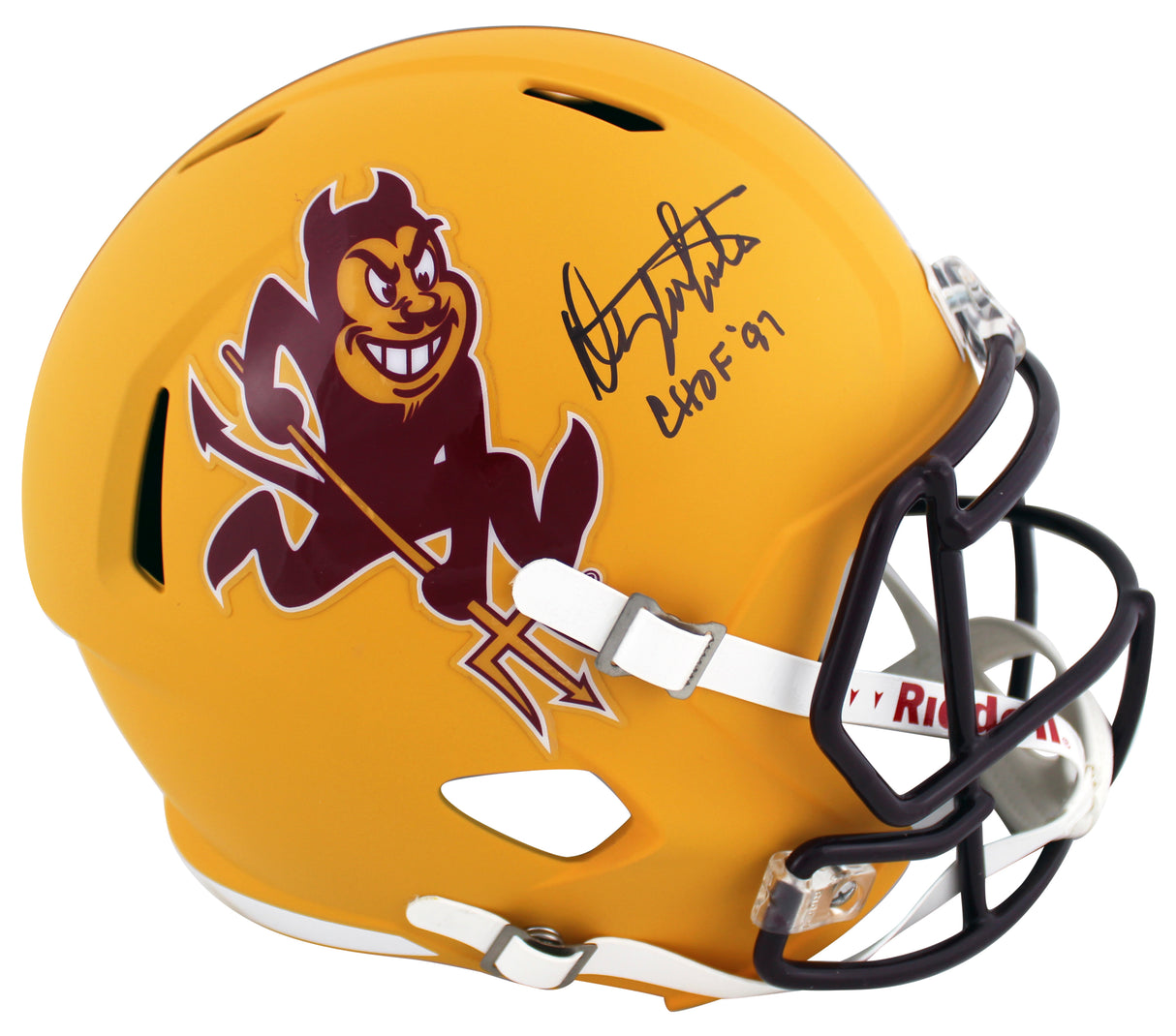 ASU Danny White "CHOF '97" Signed Yellow Sparky F/S Speed Rep Helmet W/ Case BAS