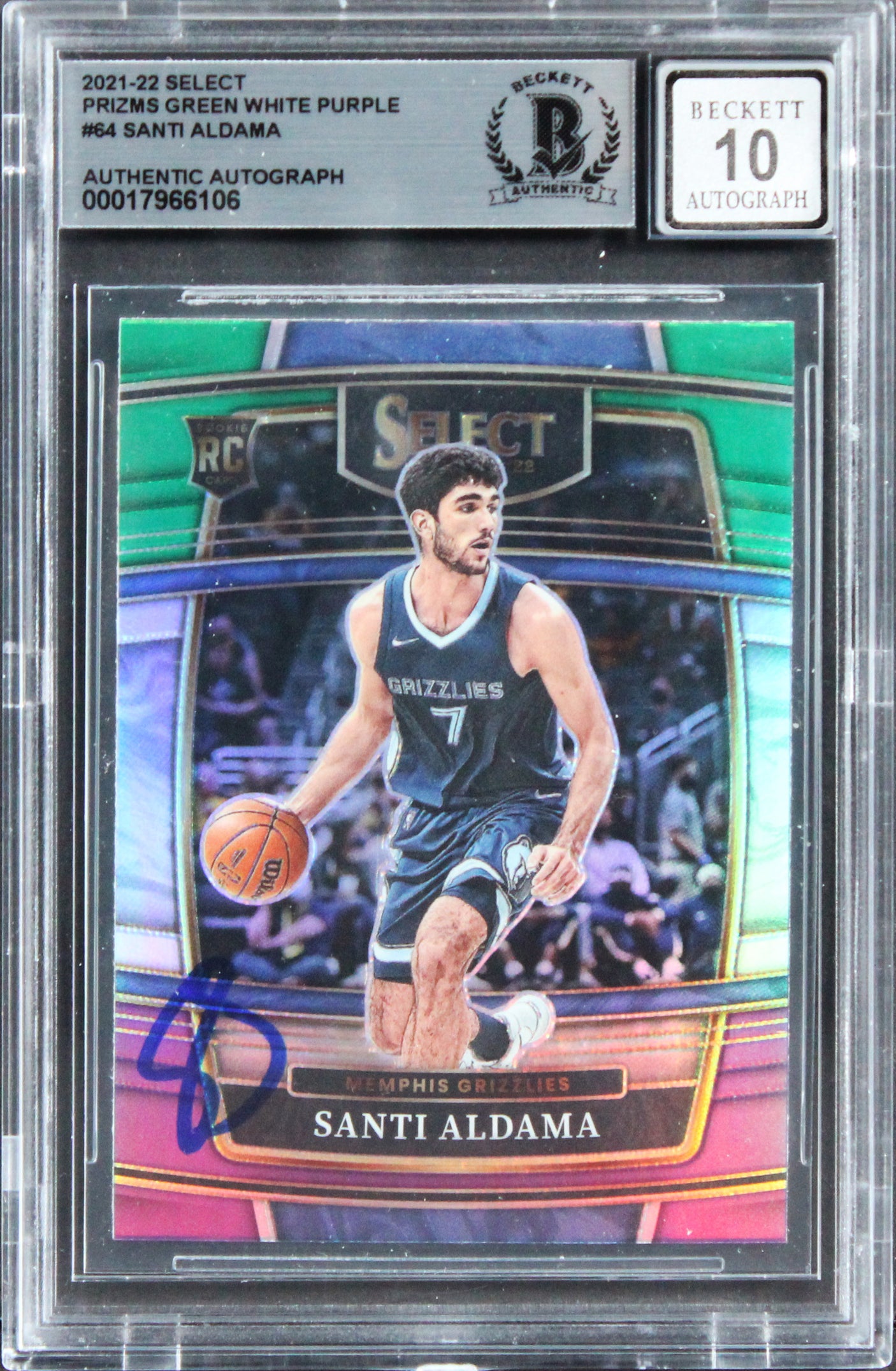 Grizzlies Santi Aldama Signed 2021 Select GWP #64 Rookie Card Auto 10! BAS Slab