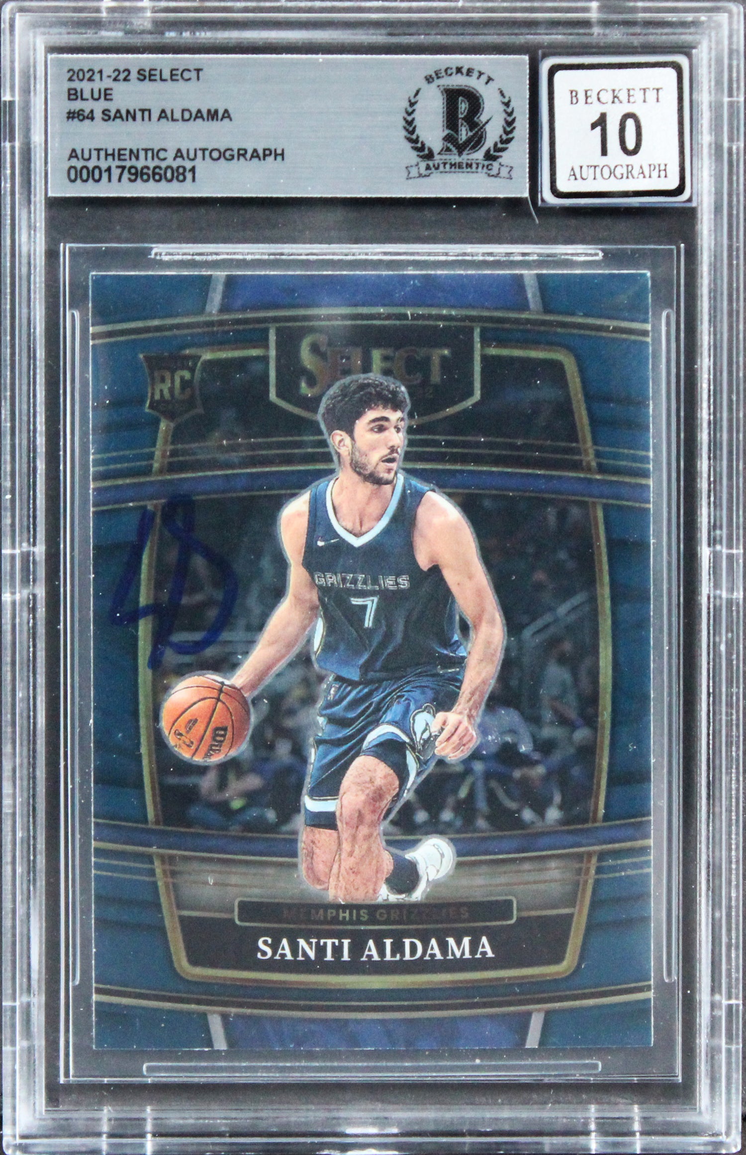 Grizzlies Santi Aldama Signed 2021 Select B #64 Rookie Card Auto 10! BAS Slabbed
