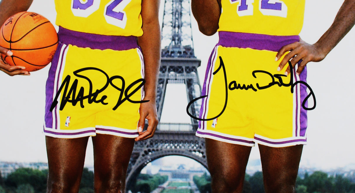 Lakers Magic Johnson & James Worthy Signed 16x20 Vertical Paris Photo BAS Wit