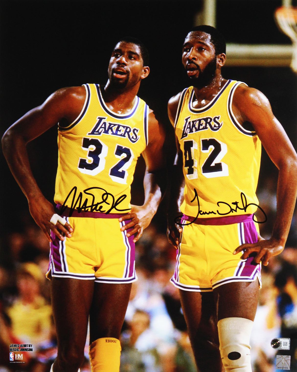 Lakers Magic Johnson & James Worthy Signed 16x20 Vertical Photo BAS Witnessed