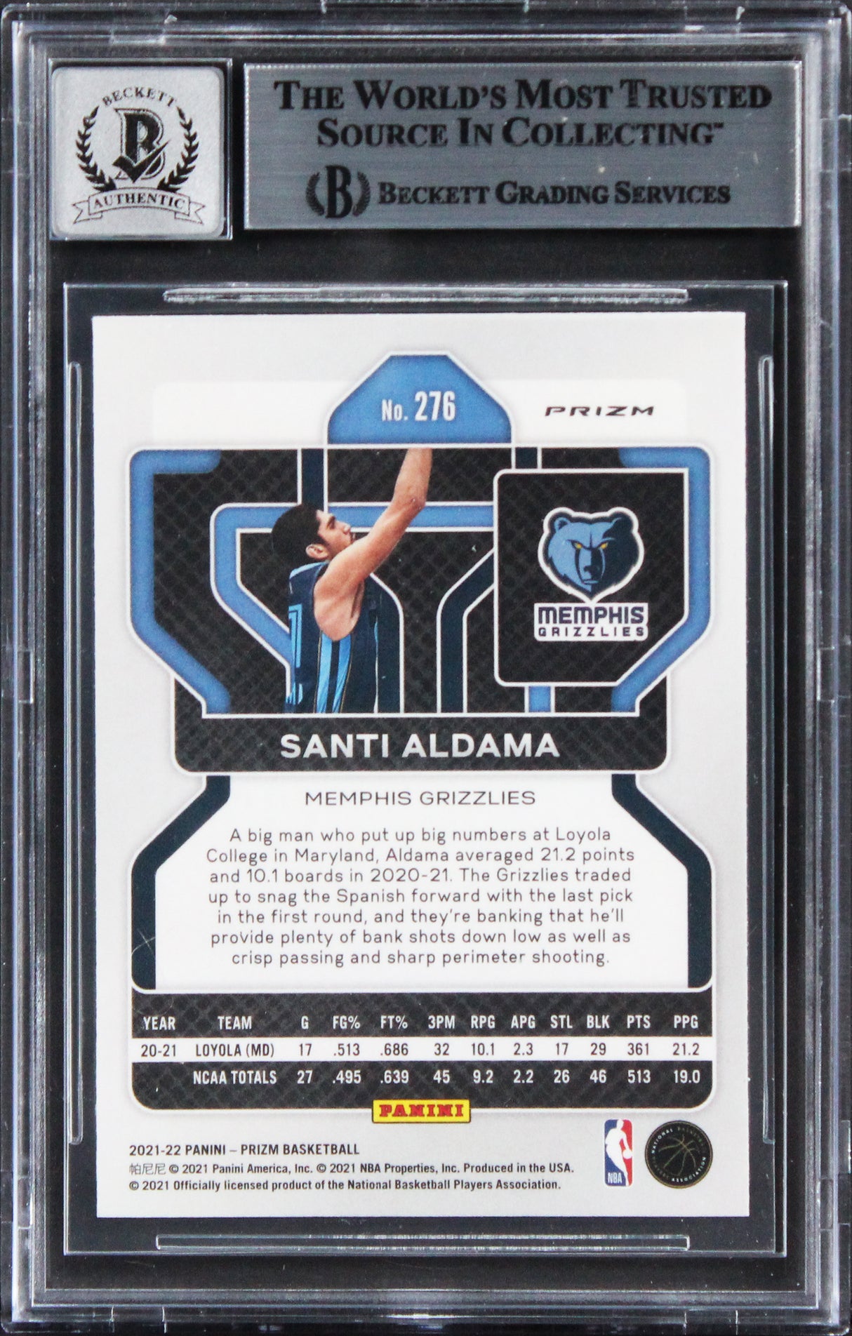 Santi Aldama Signed 2021 Panini Prizm Grn #276 Rookie Card Auto 10! BAS Slabbed