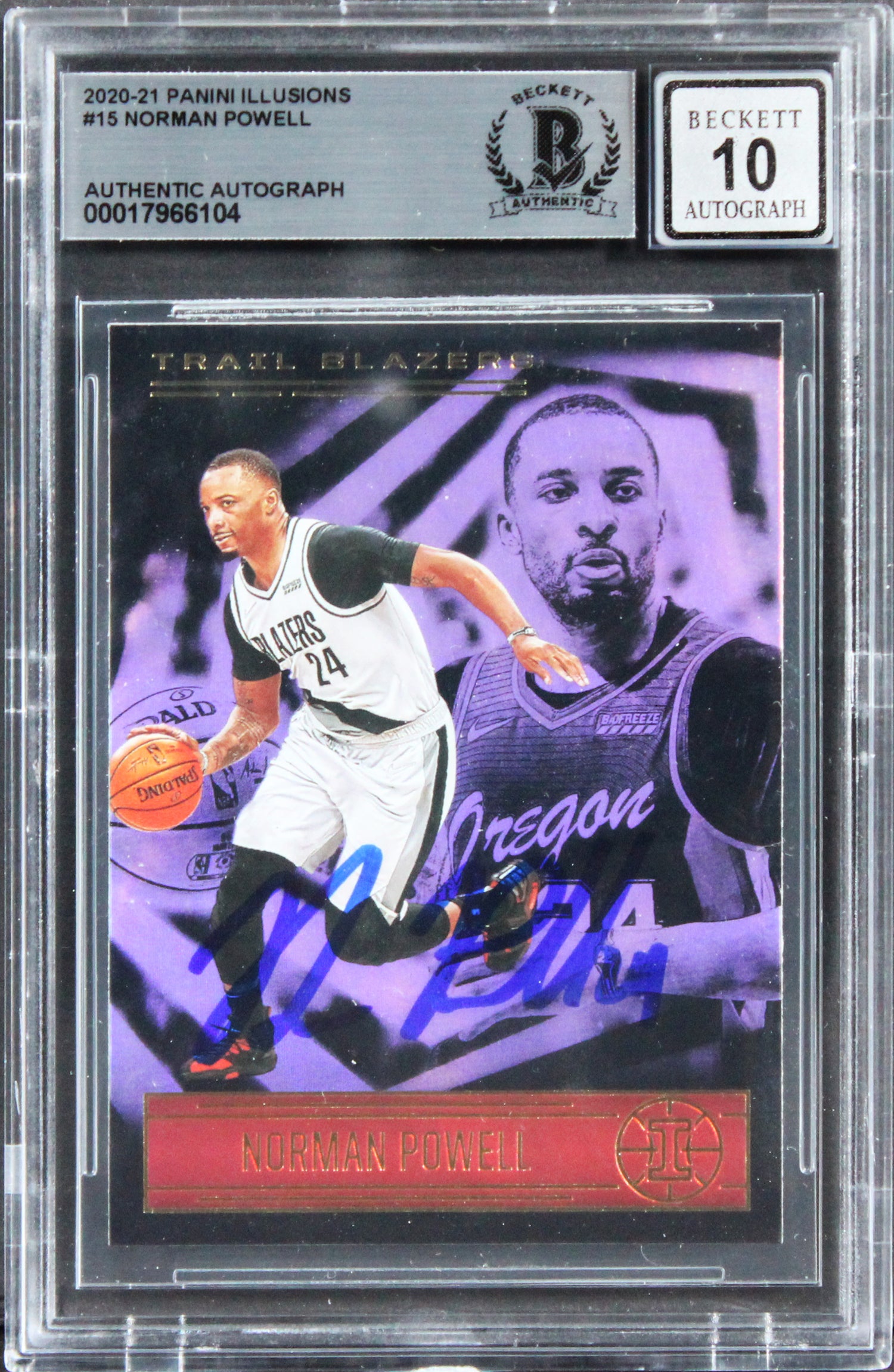 Blazers Norman Powell Signed 2020 Panini Illusions #15 Card Auto 10! BAS Slabbed
