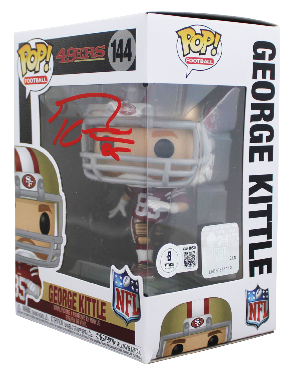 49ers George Kittle Authentic Signed #144 Funko Pop Figure w/ Red Sig BAS Wit