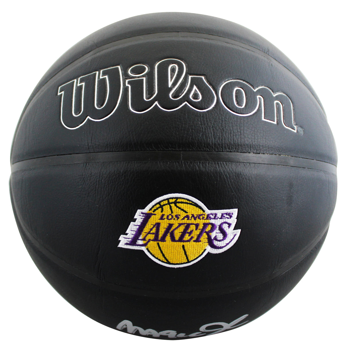 Lakers Magic Johnson Authentic Signed Black Wilson Logo Basketball BAS Witnessed