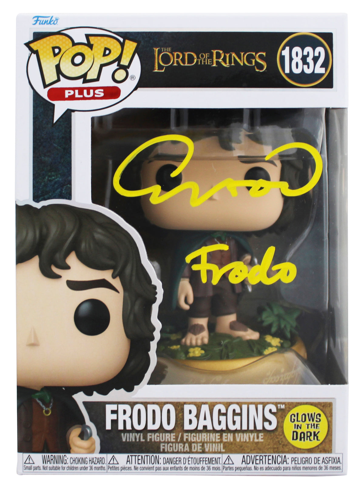 Elijah Wood LOTR "Frodo" Signed #1832 Funko Pop Figure w/ Yellow Sig BAS