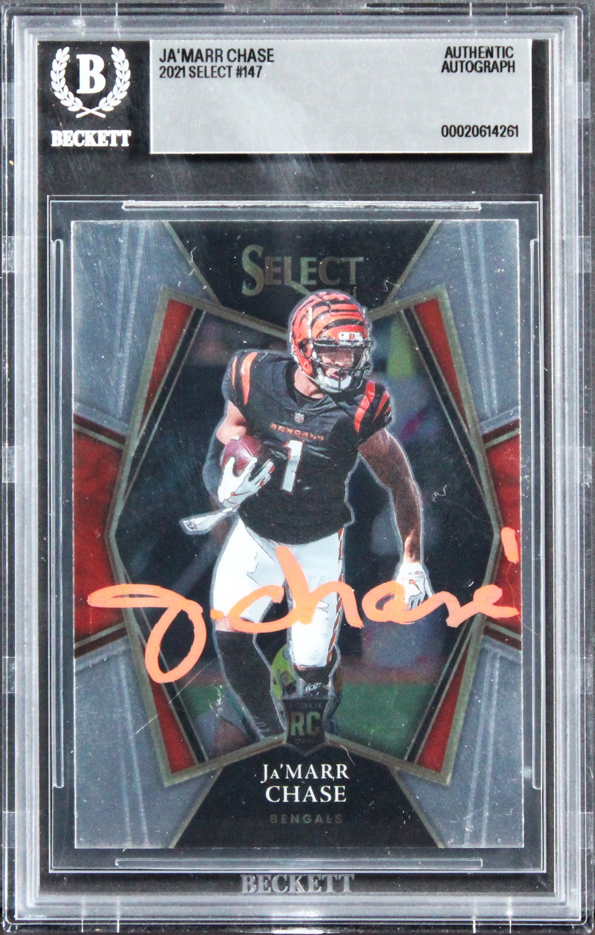 Bengals Ja'Marr Chase Authentic Signed 2021 Select #147 Rookie Card BAS Slabbed