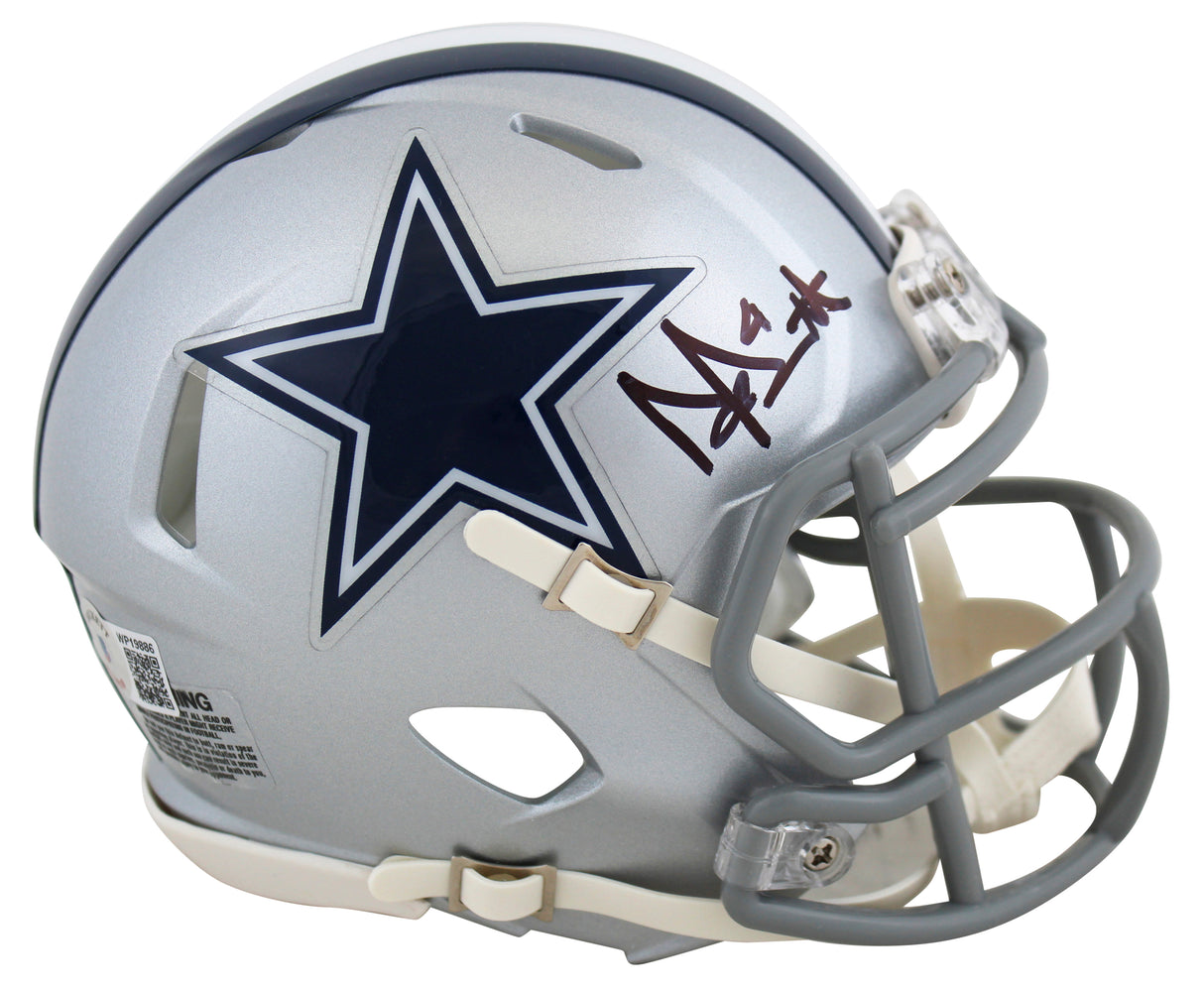 Cowboys Dak Prescott Signed Silver Speed Mini Helmet W/ Case BAS Witnessed