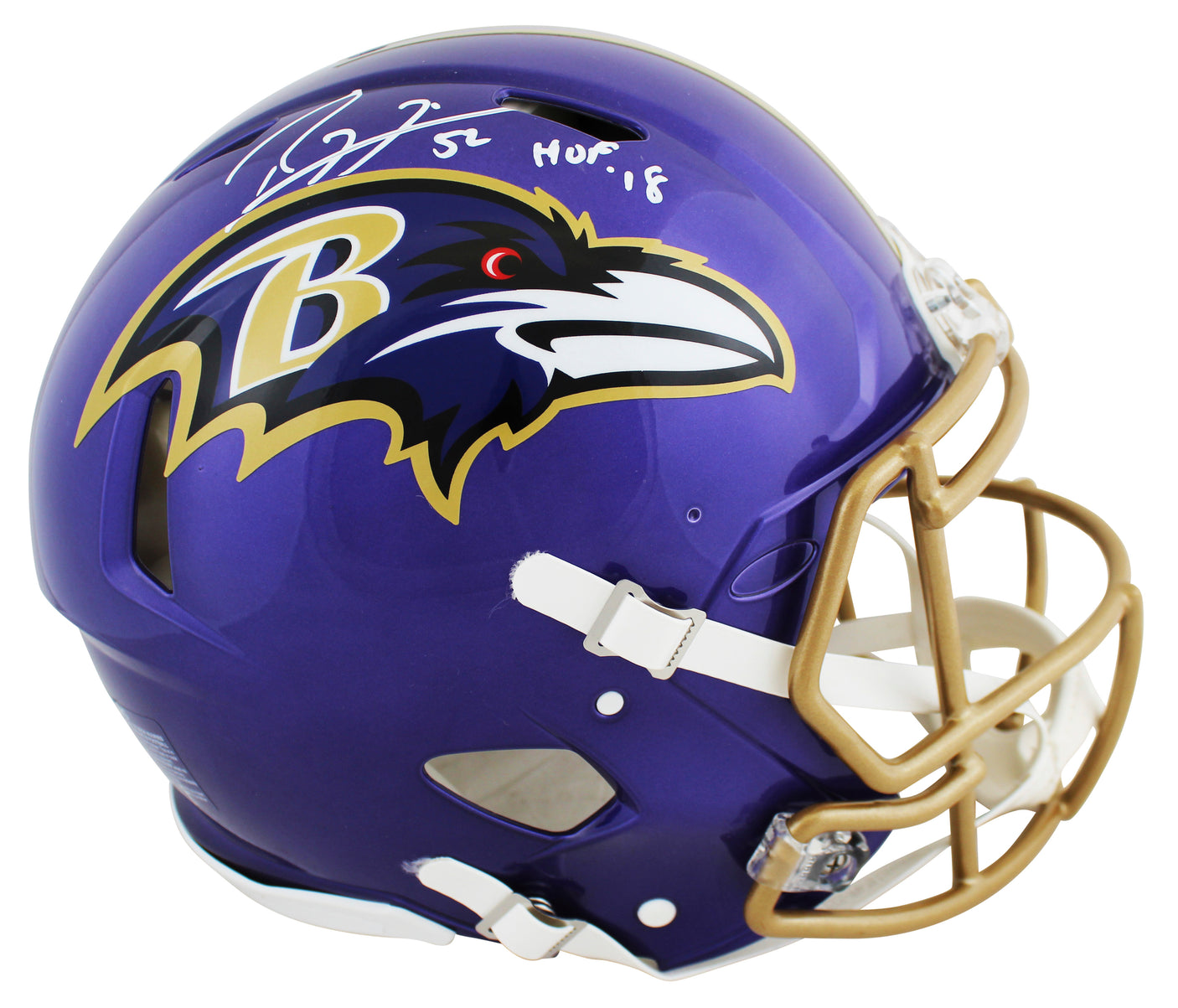 Ravens Ray Lewis "HOF 18" Signed Flash F/S Speed Proline Helmet W/ Case BAS Wit