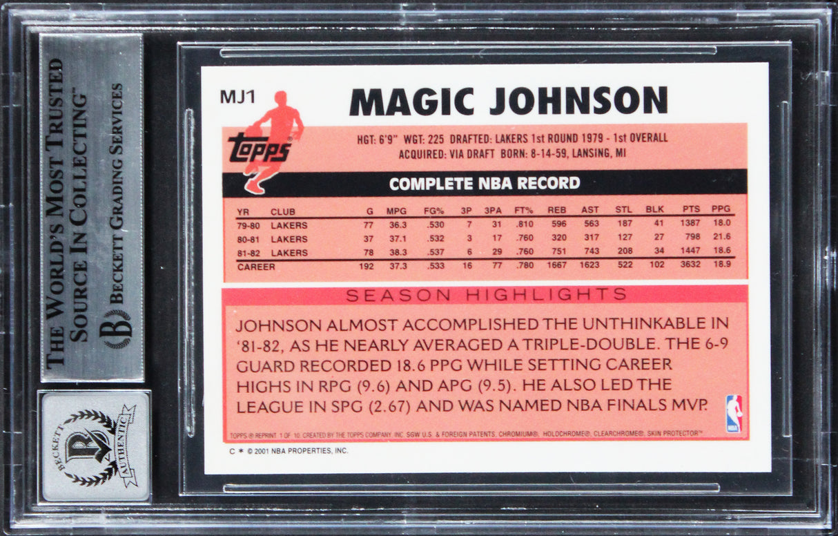 Lakers Magic Johnson Signed 2000 Topps Chrome #MJ1 Card Auto 10! BAS Slabbed
