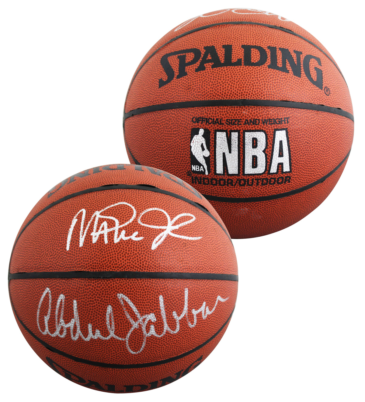 Lakers Magic Johnson & Kareem Abdul-Jabbar Signed Basketball BAS Wit #5W053809