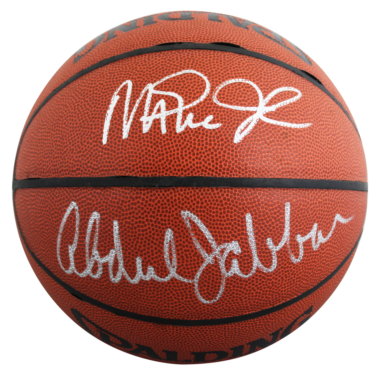 Lakers Magic Johnson & Kareem Abdul-Jabbar Signed Basketball BAS Wit #5W053809