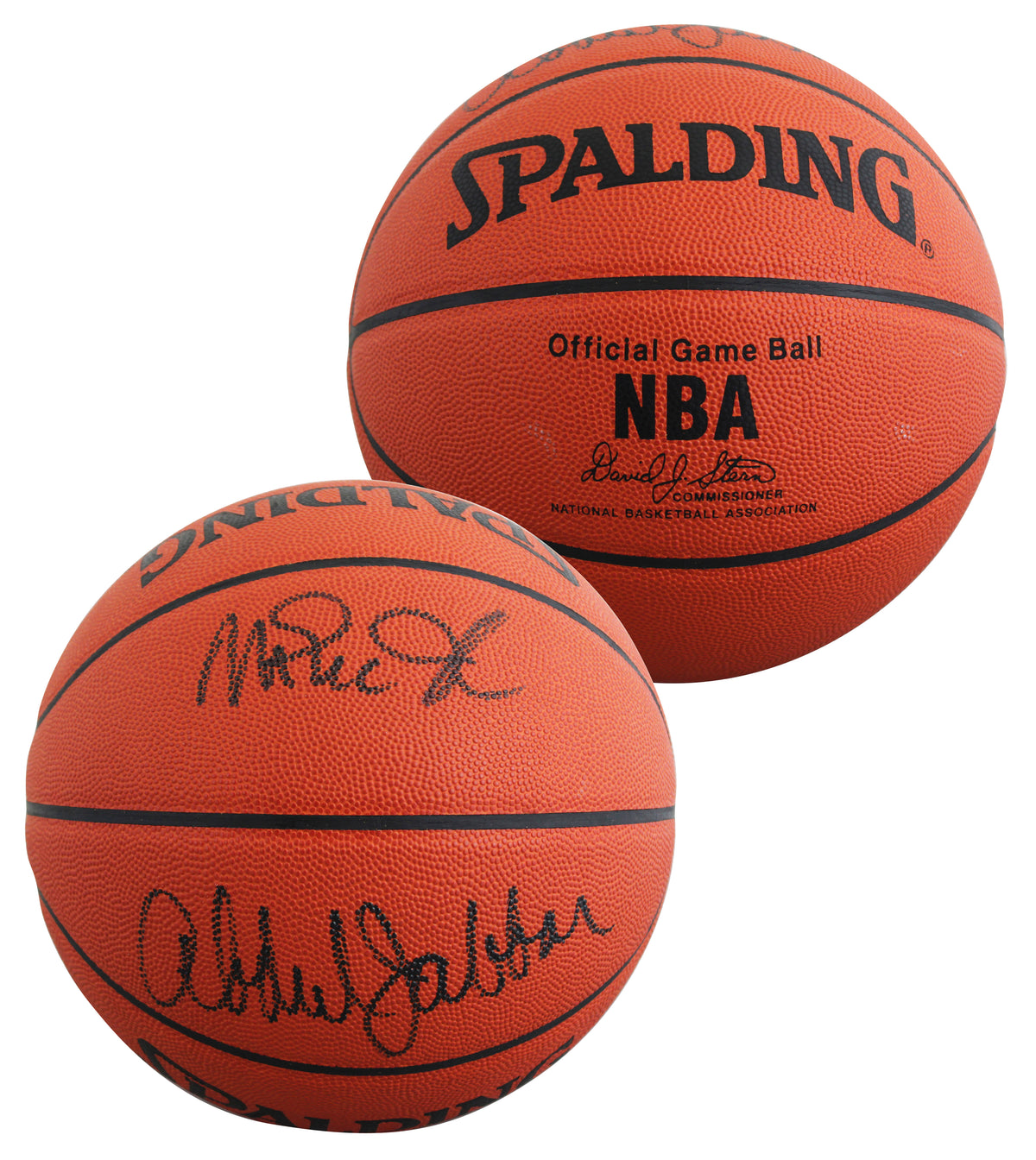 Lakers Magic Johnson & Kareem Abdul-Jabbar Signed Basketball BAS Wit #5W053812
