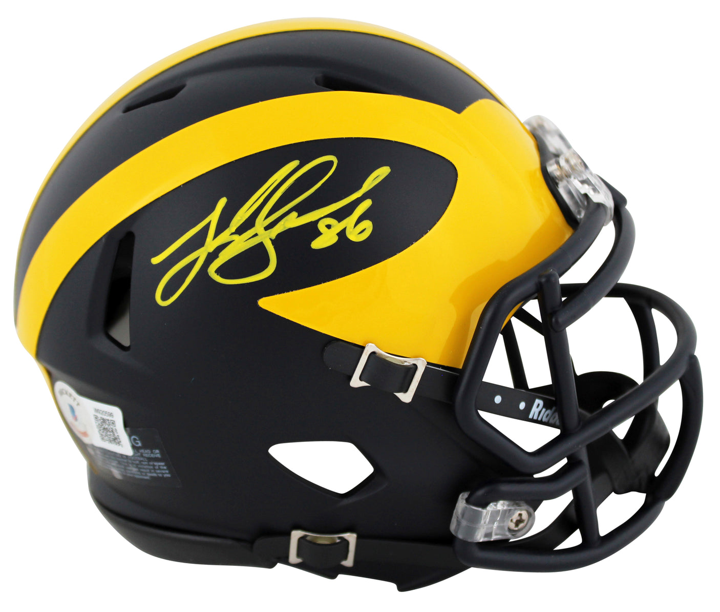 Michigan Luke Schoonmaker Signed Speed Mini Helmet W/ Case BAS Witnessed