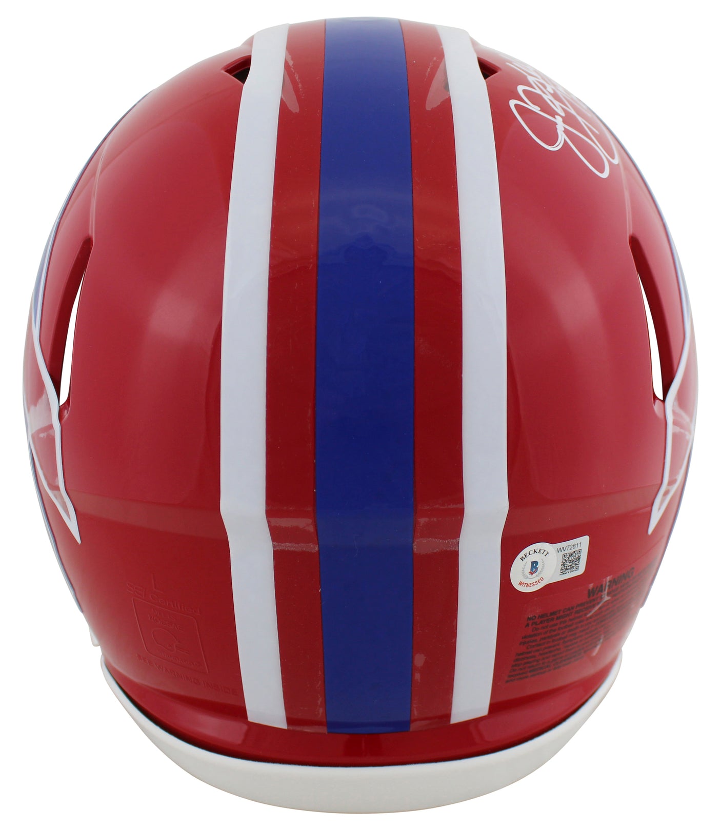 Bills Jim Kelly "HOF 02" Signed Red TB F/S Speed Proline Helmet W/ Case BAS Wit
