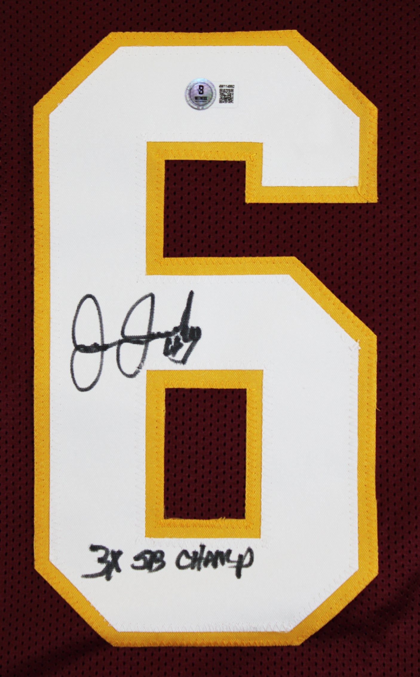 Joe Jacoby "3x SB Champ" Authentic Signed Maroon Pro Style Jersey BAS Witnessed