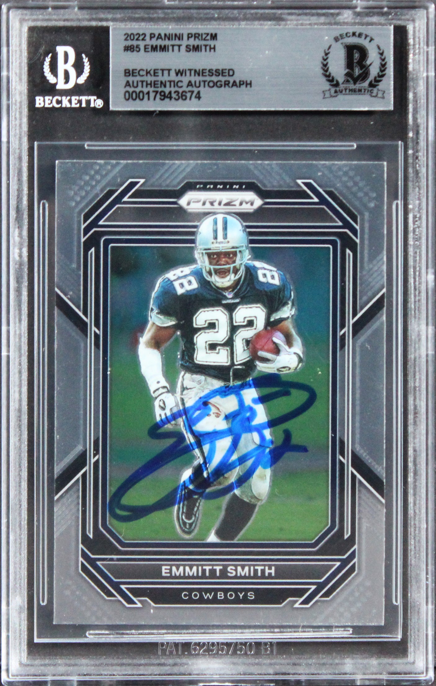 Cowboys Emmitt Smith Authentic Signed 2022 Panini Prizm #85 Card BAS Slabbed