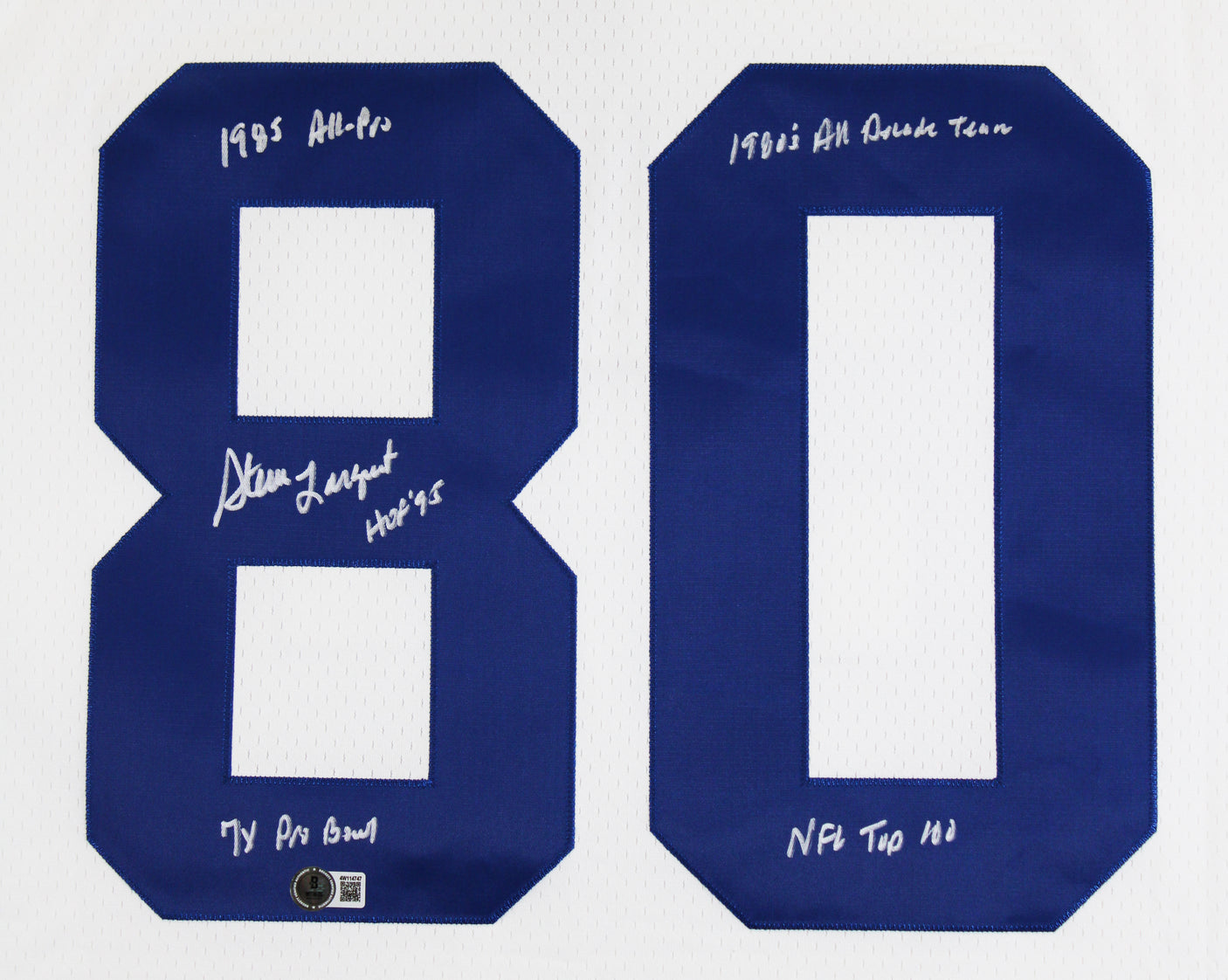 Seahawks Steve Largent "Career Stat" Signed White M&N TB Jersey BAS Witnessed