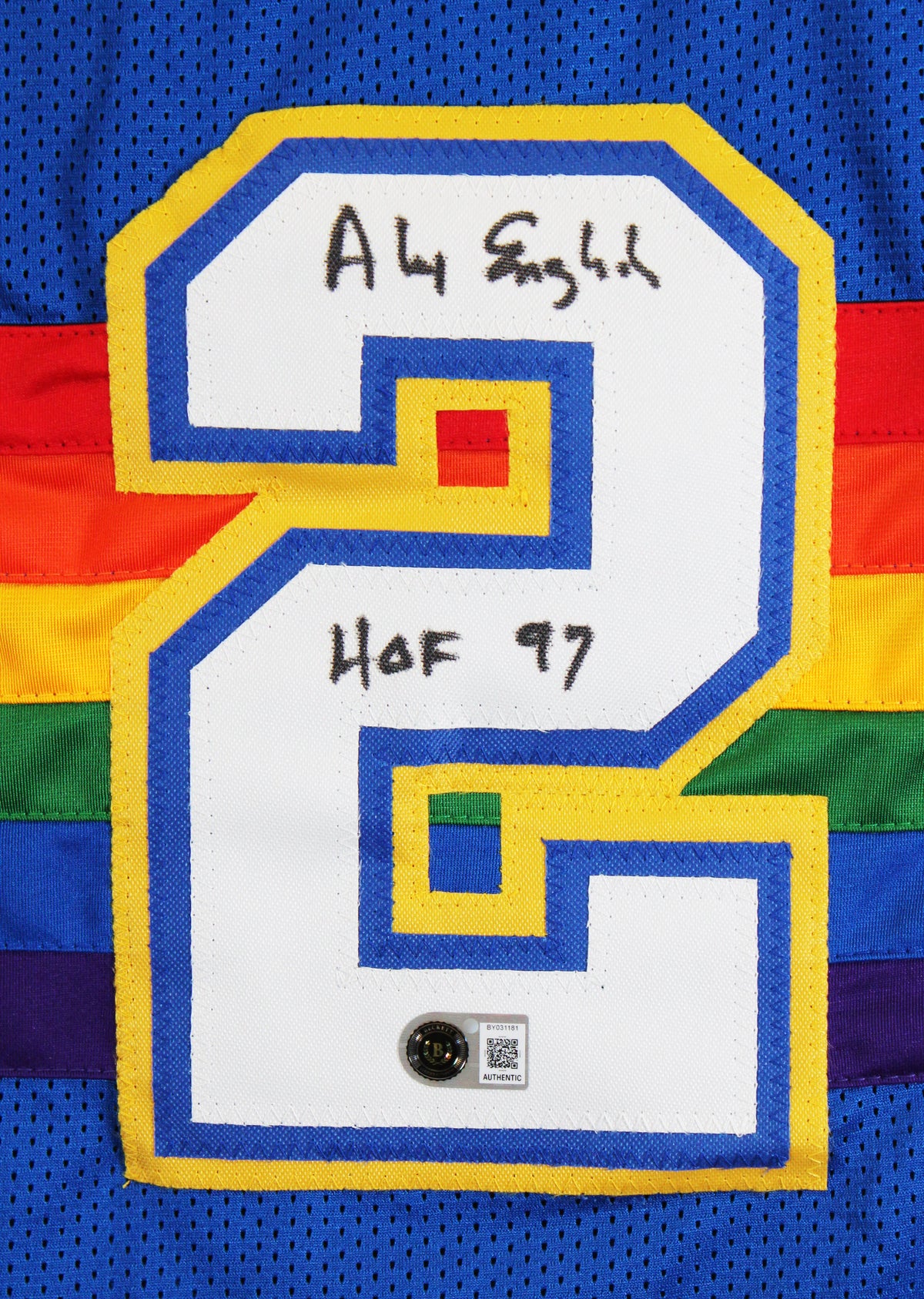 Alex English "HOF 97" Signed Blue Throwback Pro Style Jersey Autographed BAS