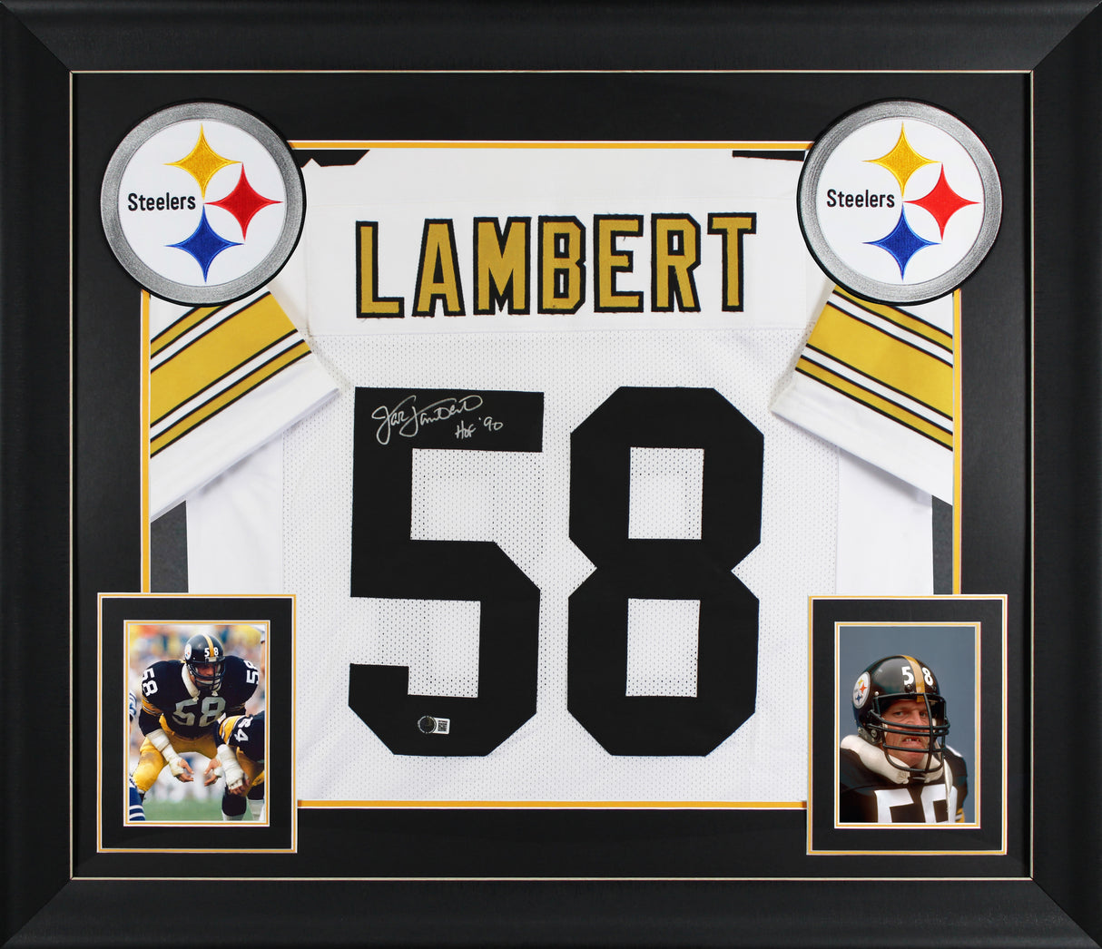 Jack Lambert "HOF 90" Signed White Pro Style Framed Jersey BAS Witnessed